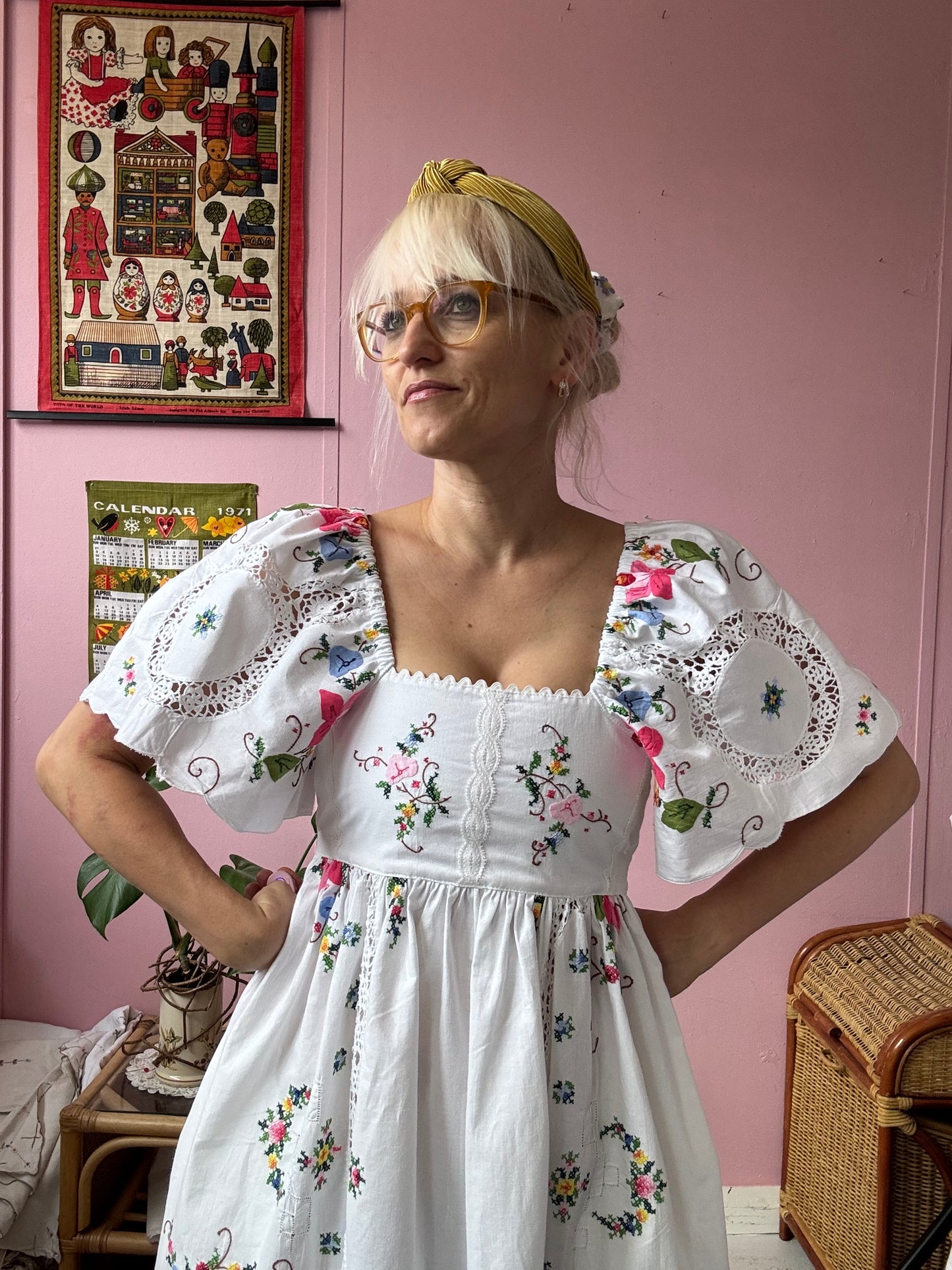 White maxi dress with embroidery