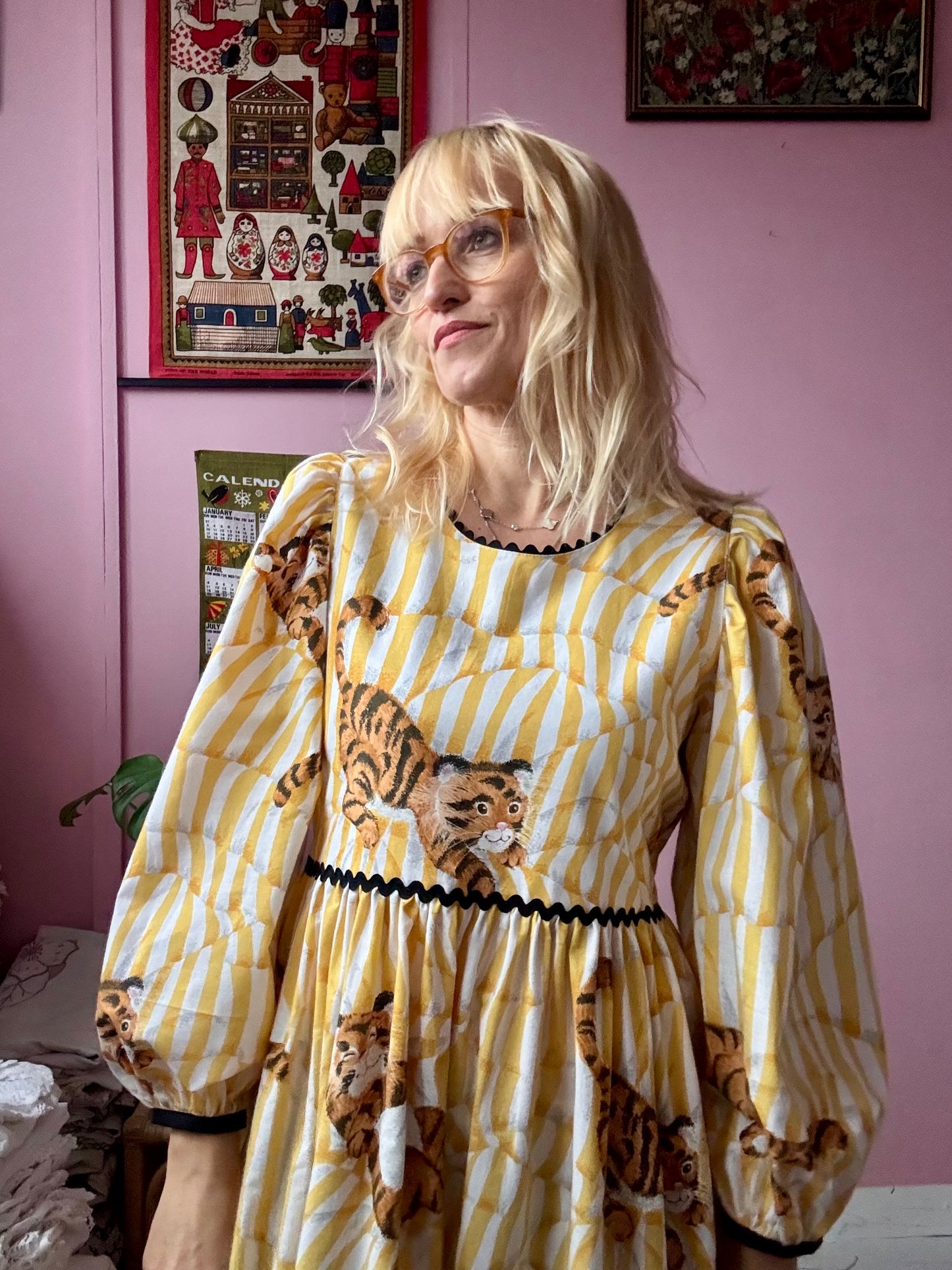 Tiger maxi dress with detachable collar