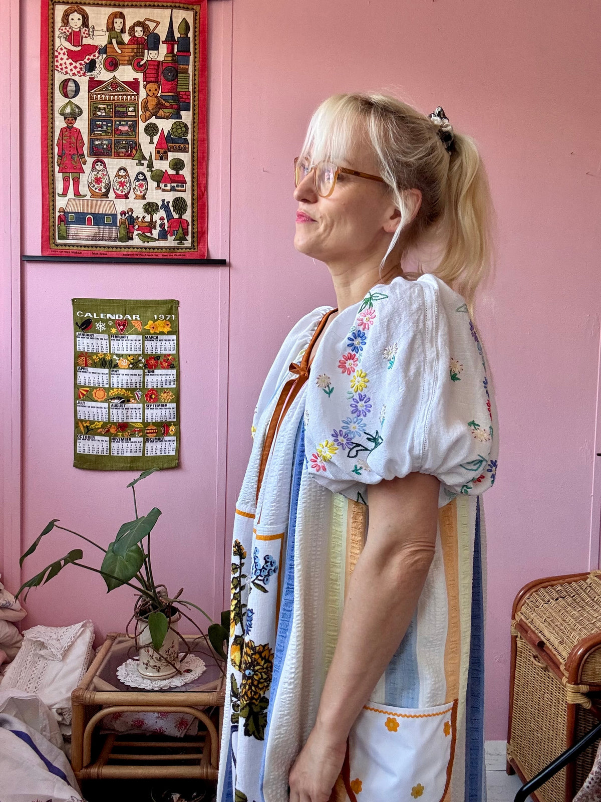 Maxi dress with vintage teatowel