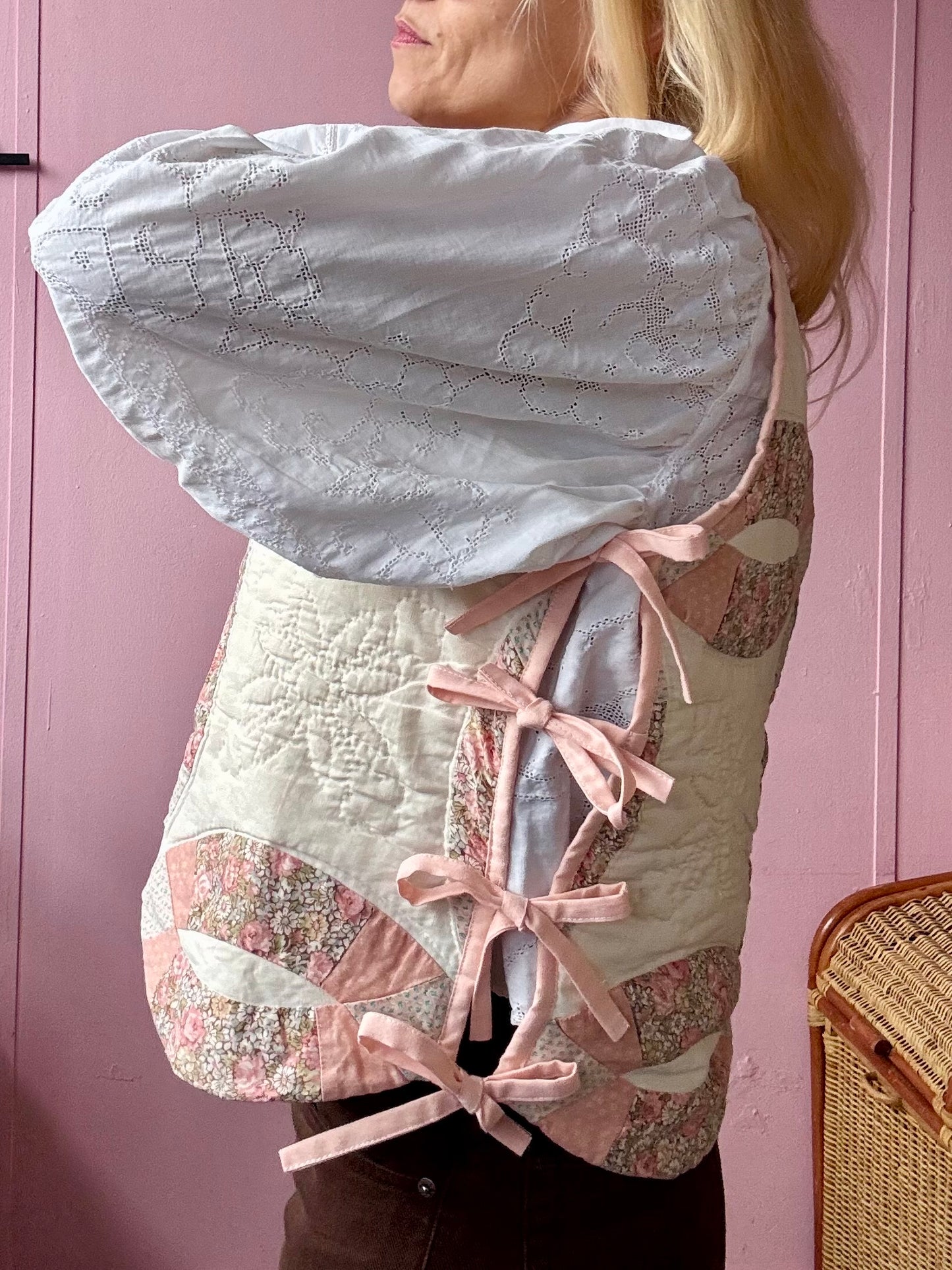 Patchwork vest with side bows