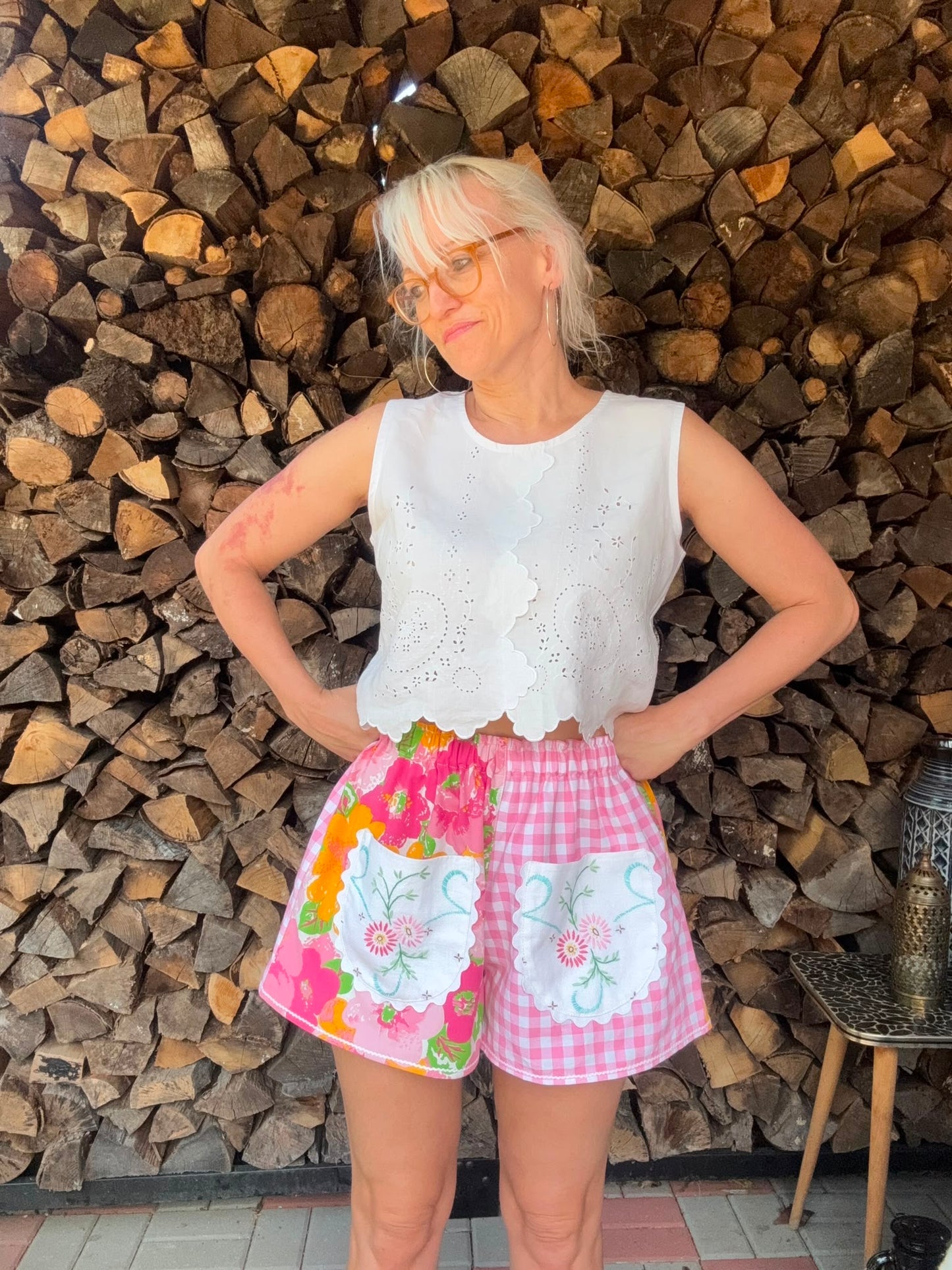 Pink gingham and floral shorts