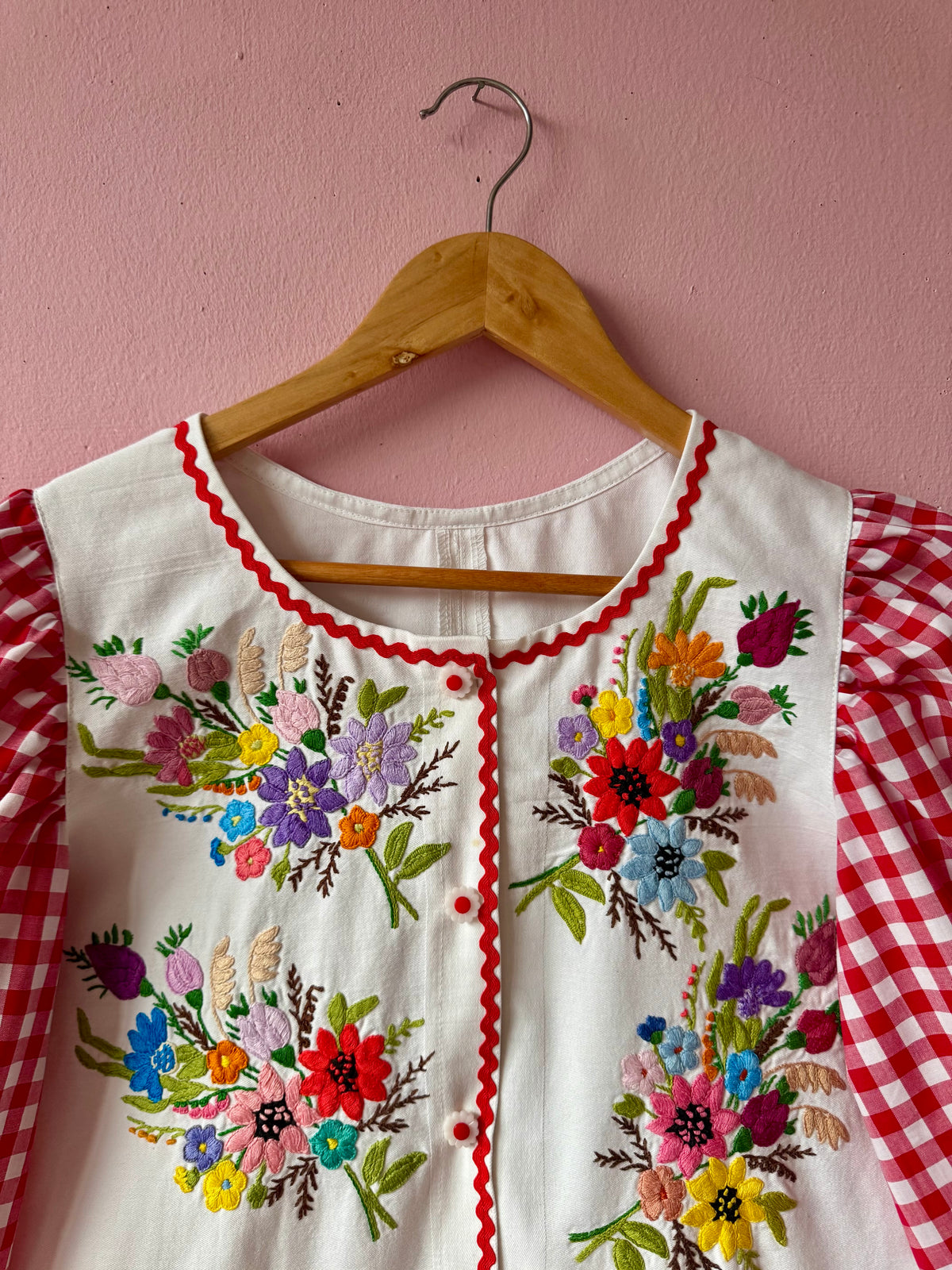 Floral and red gingham blouse
