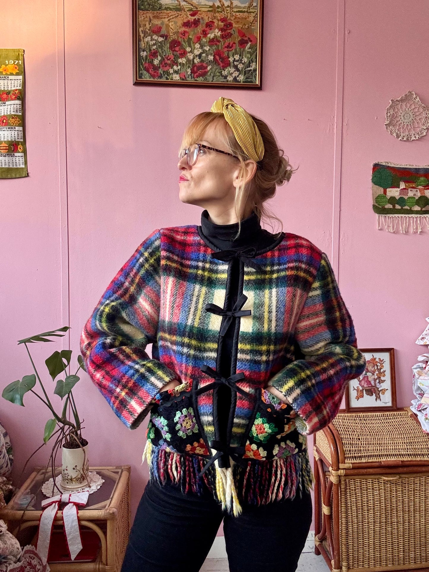 Wool jacket with patchwork pockets