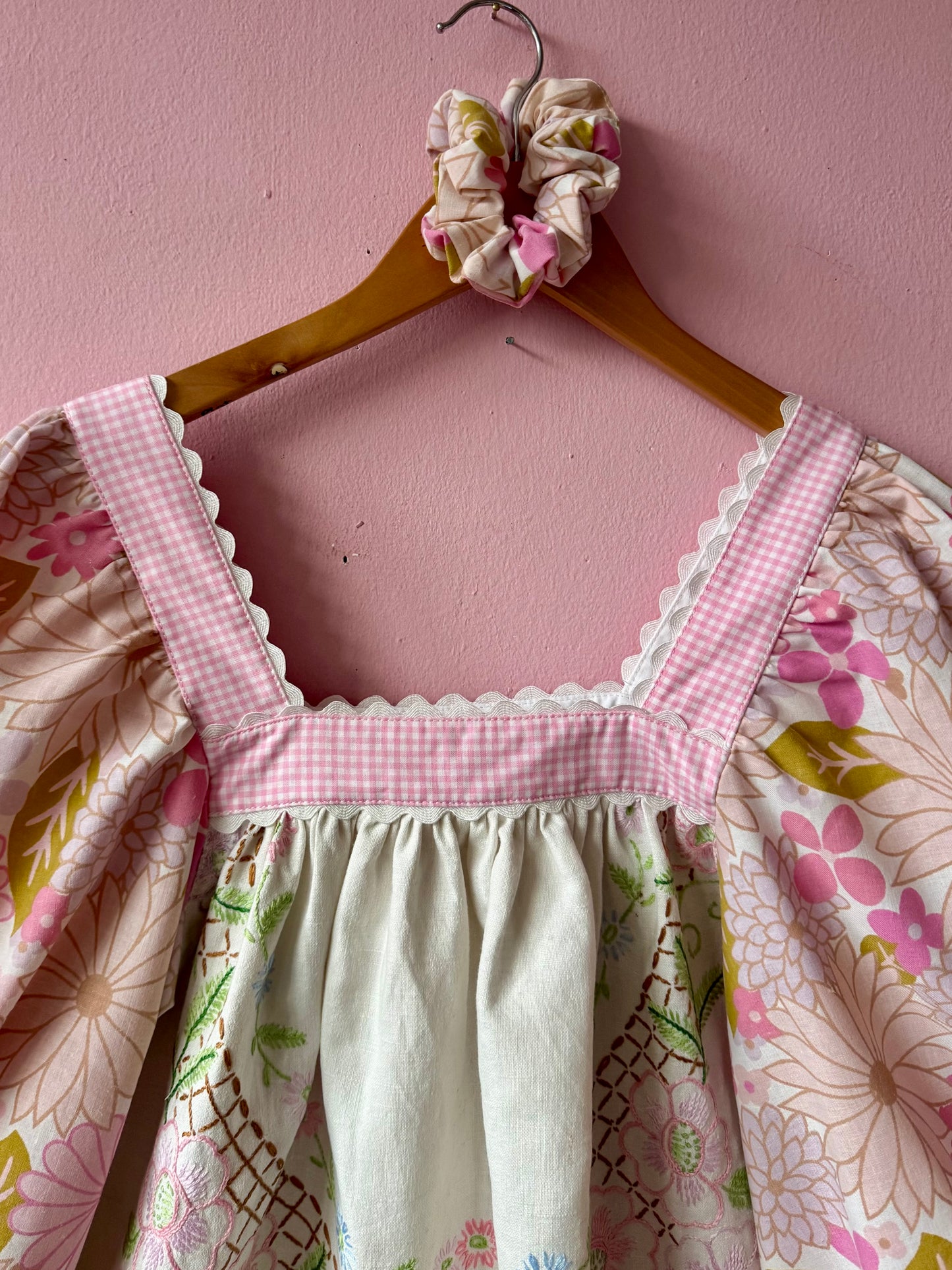 Pink floral and gingham blouse