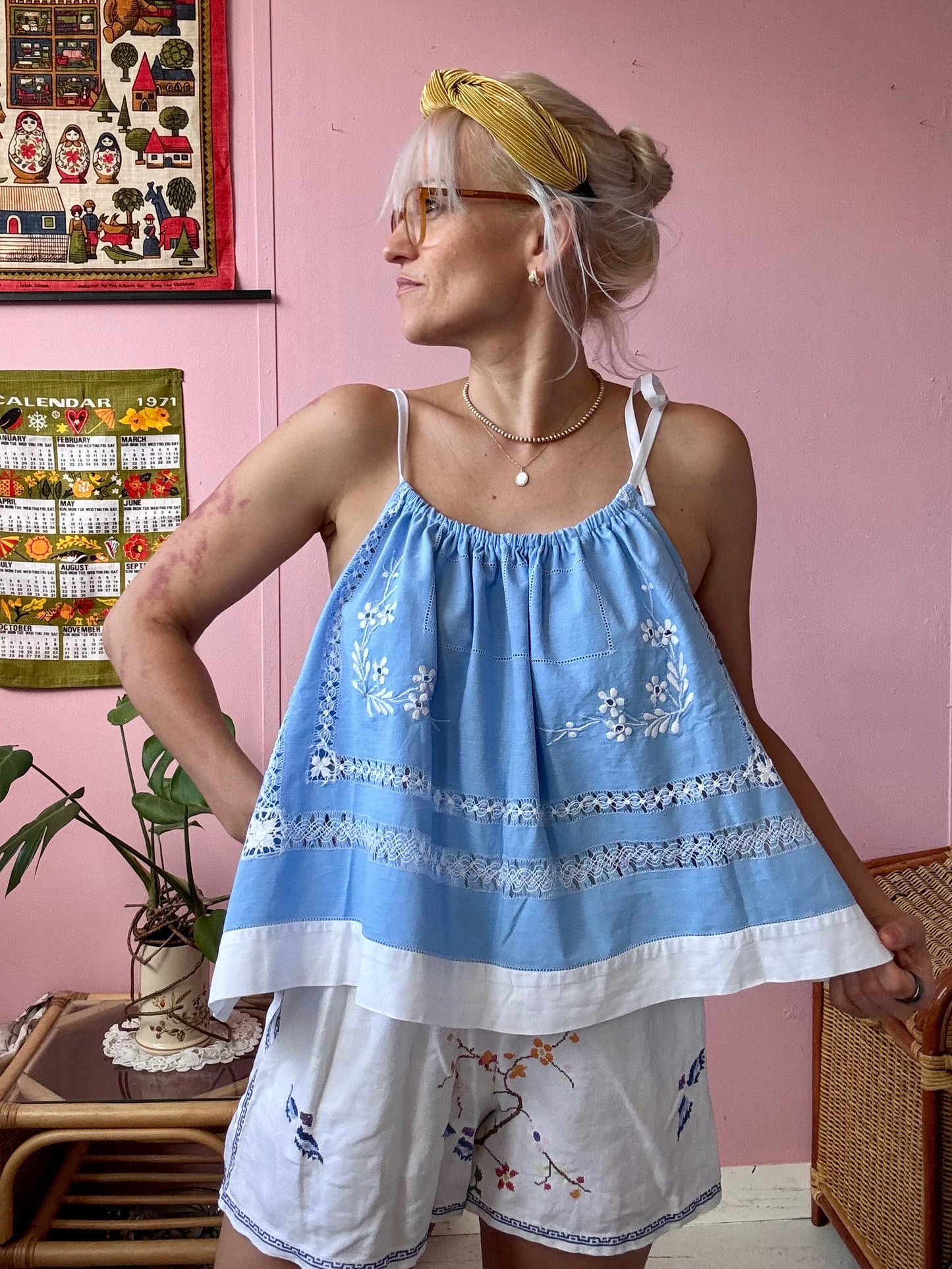 Blue and white top