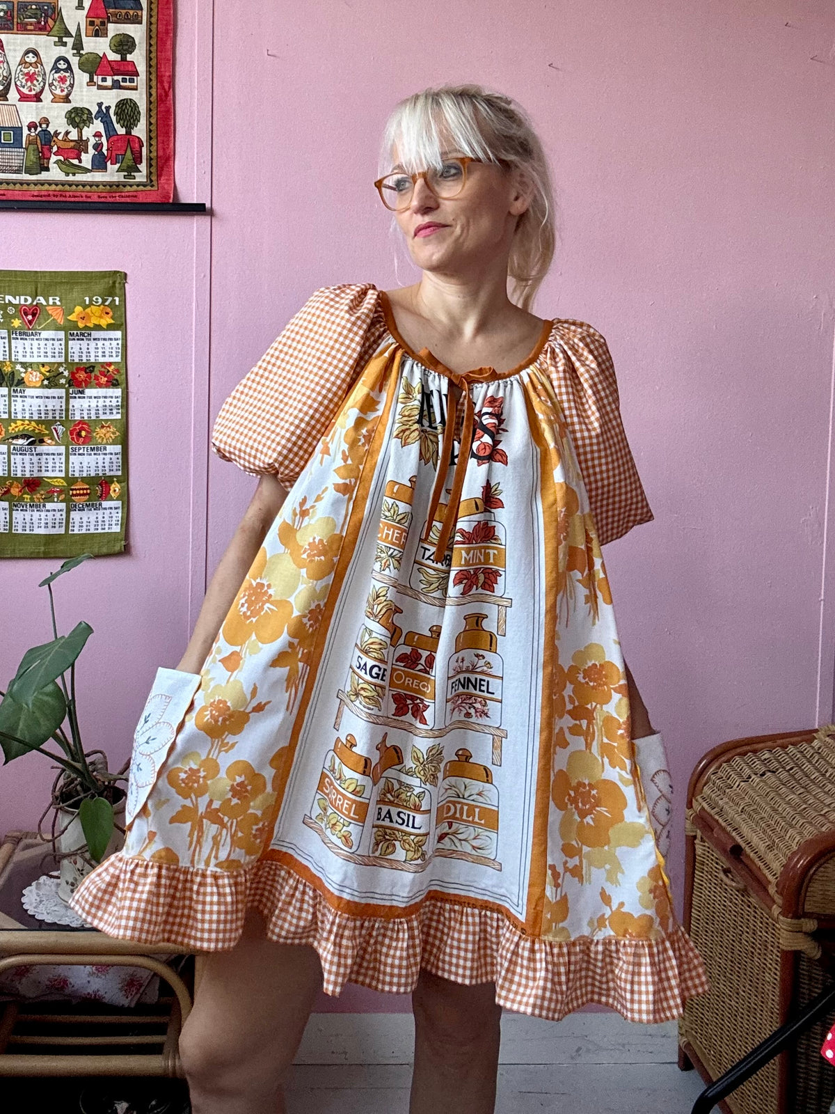 Herbs and spices vintage teatowel dress