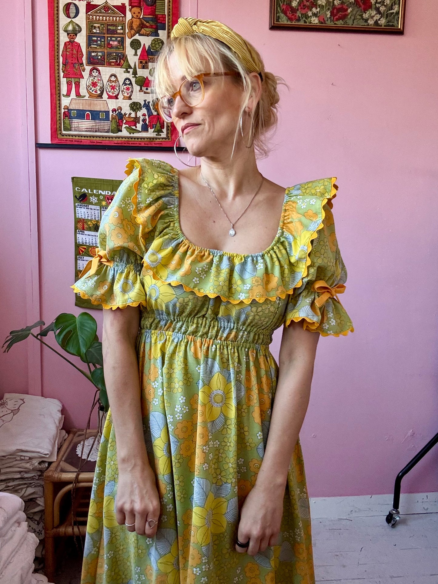Green/yellow/orange floral dress