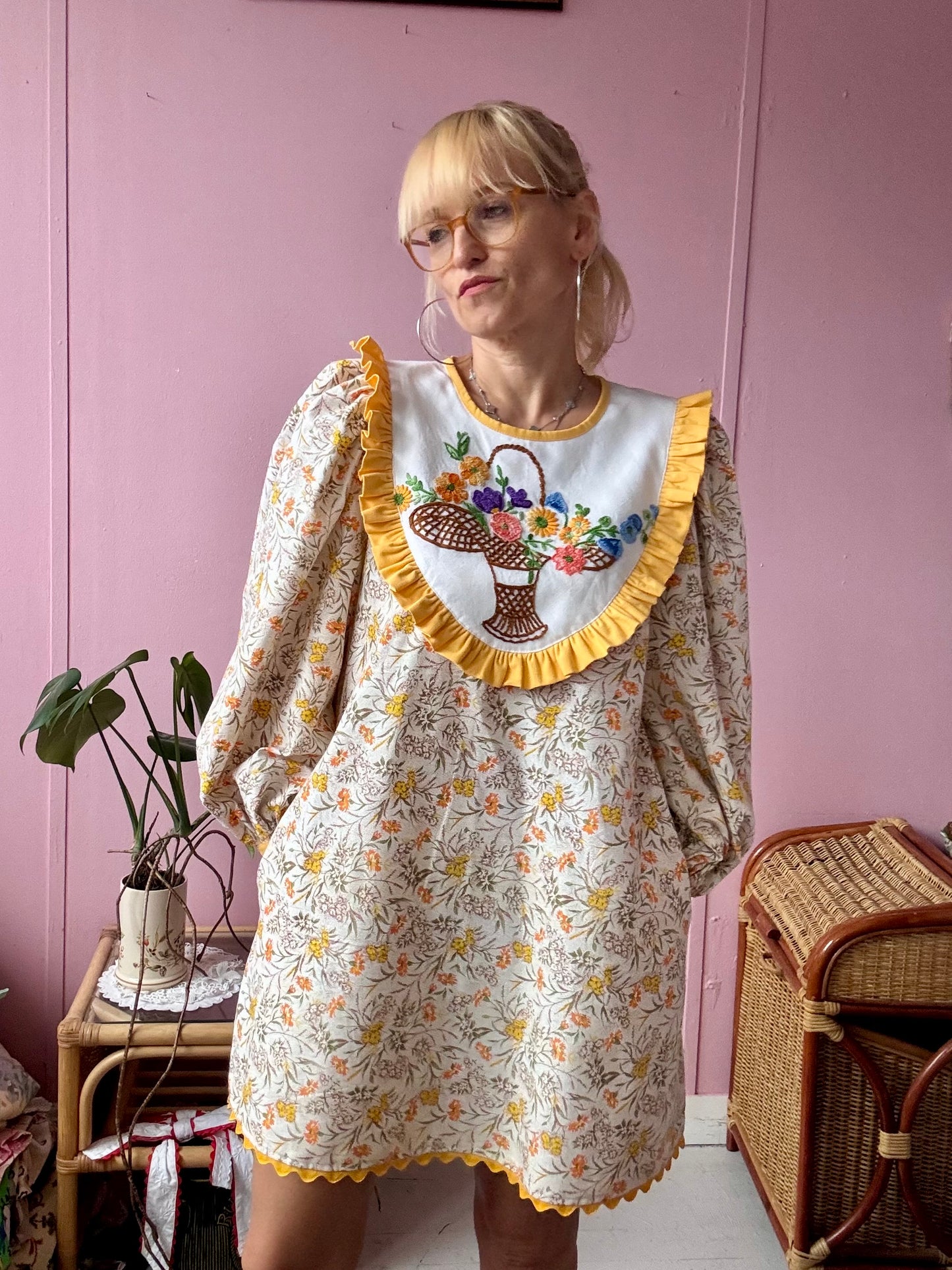 Yellow/orange floral mini dress