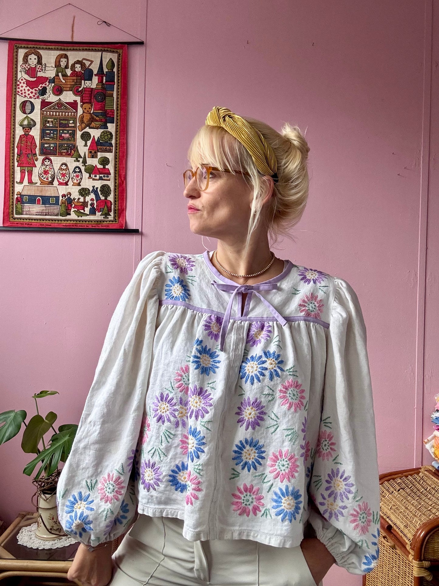 Floral hand embroidery blouse