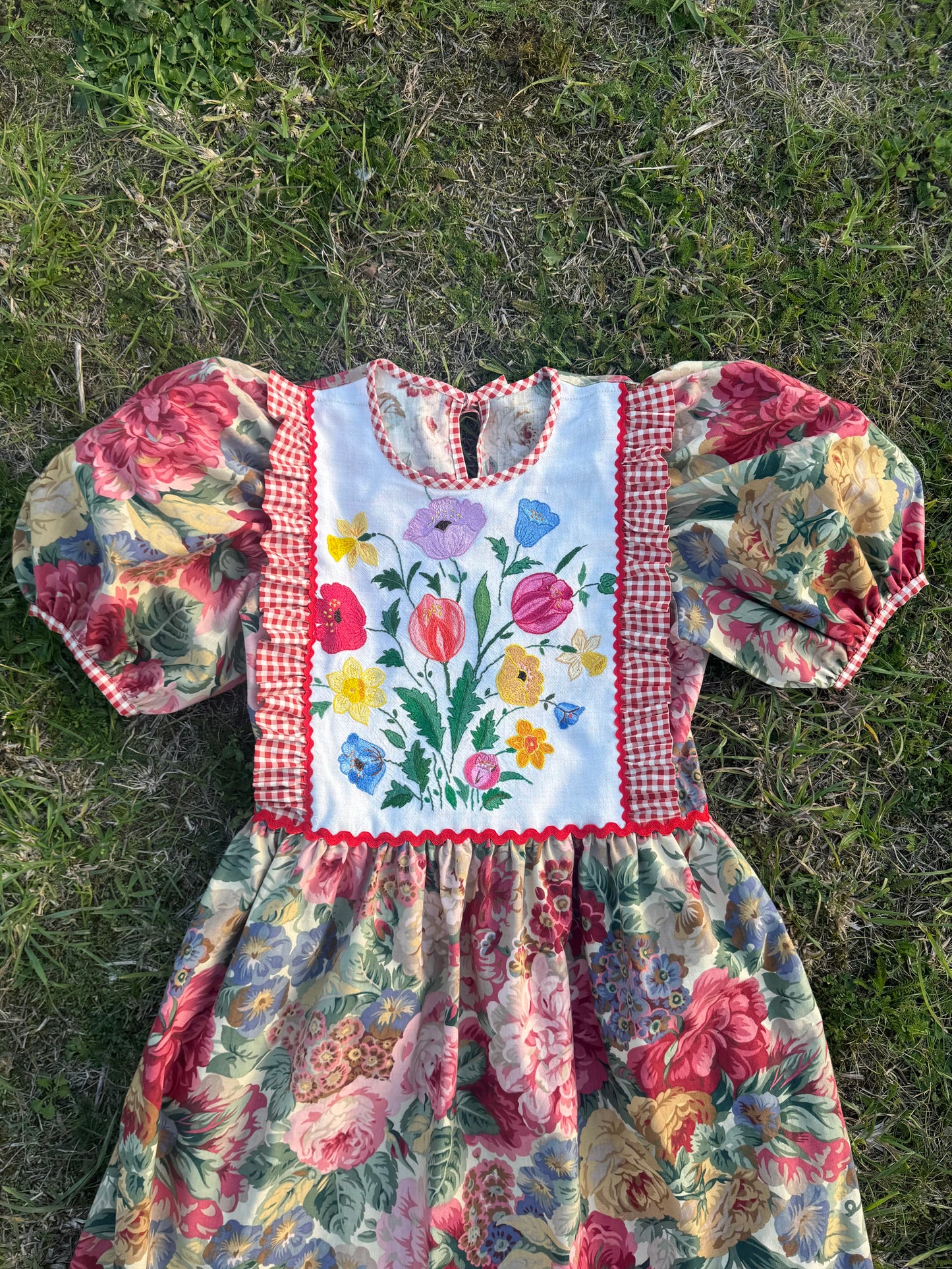 Sanderson print and gingham maxi dress