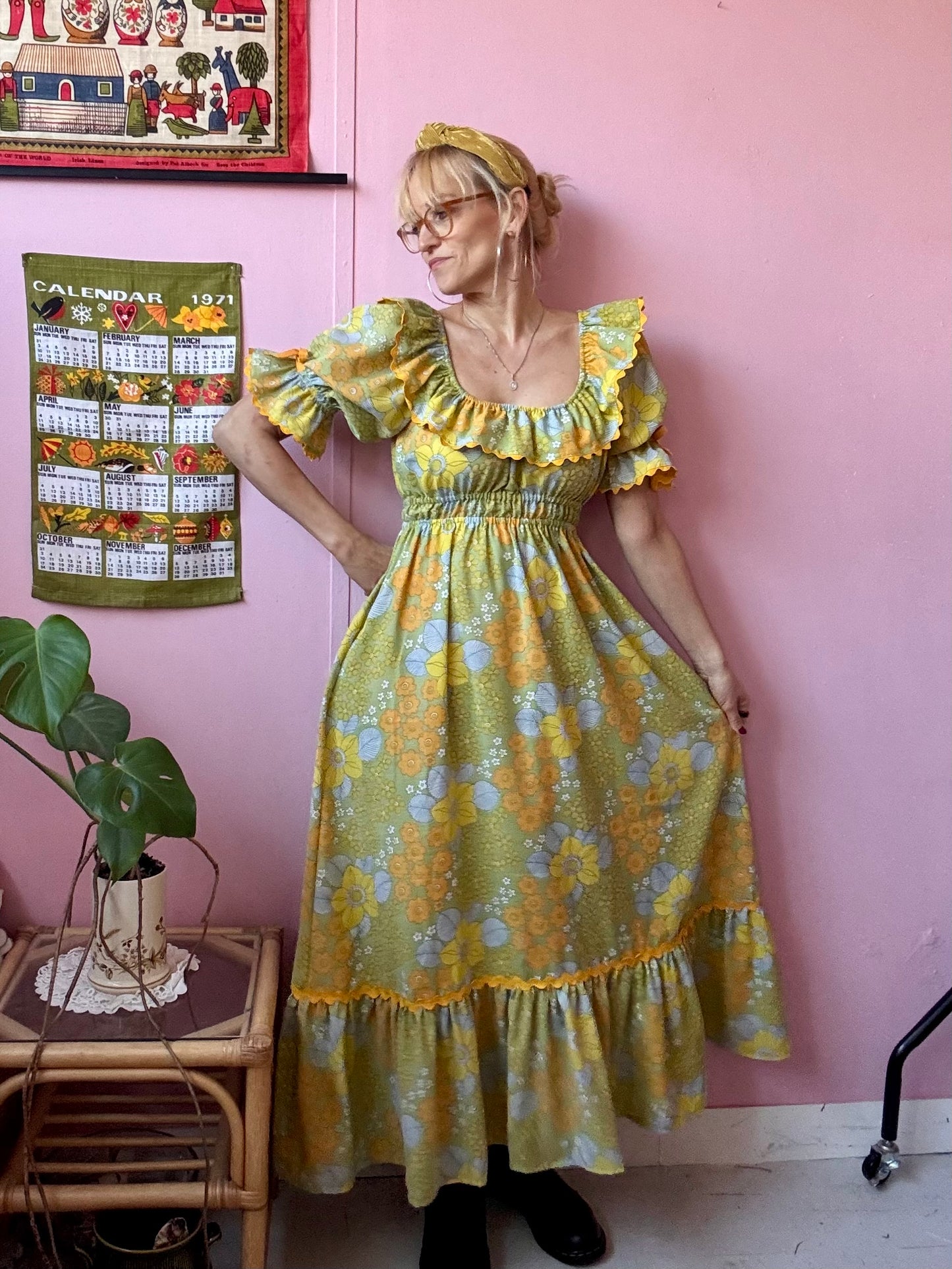 Green/yellow/orange floral dress