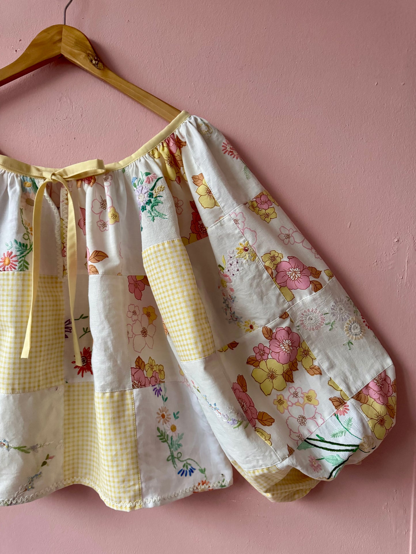 Yellow patchwork blouse with long sleeves