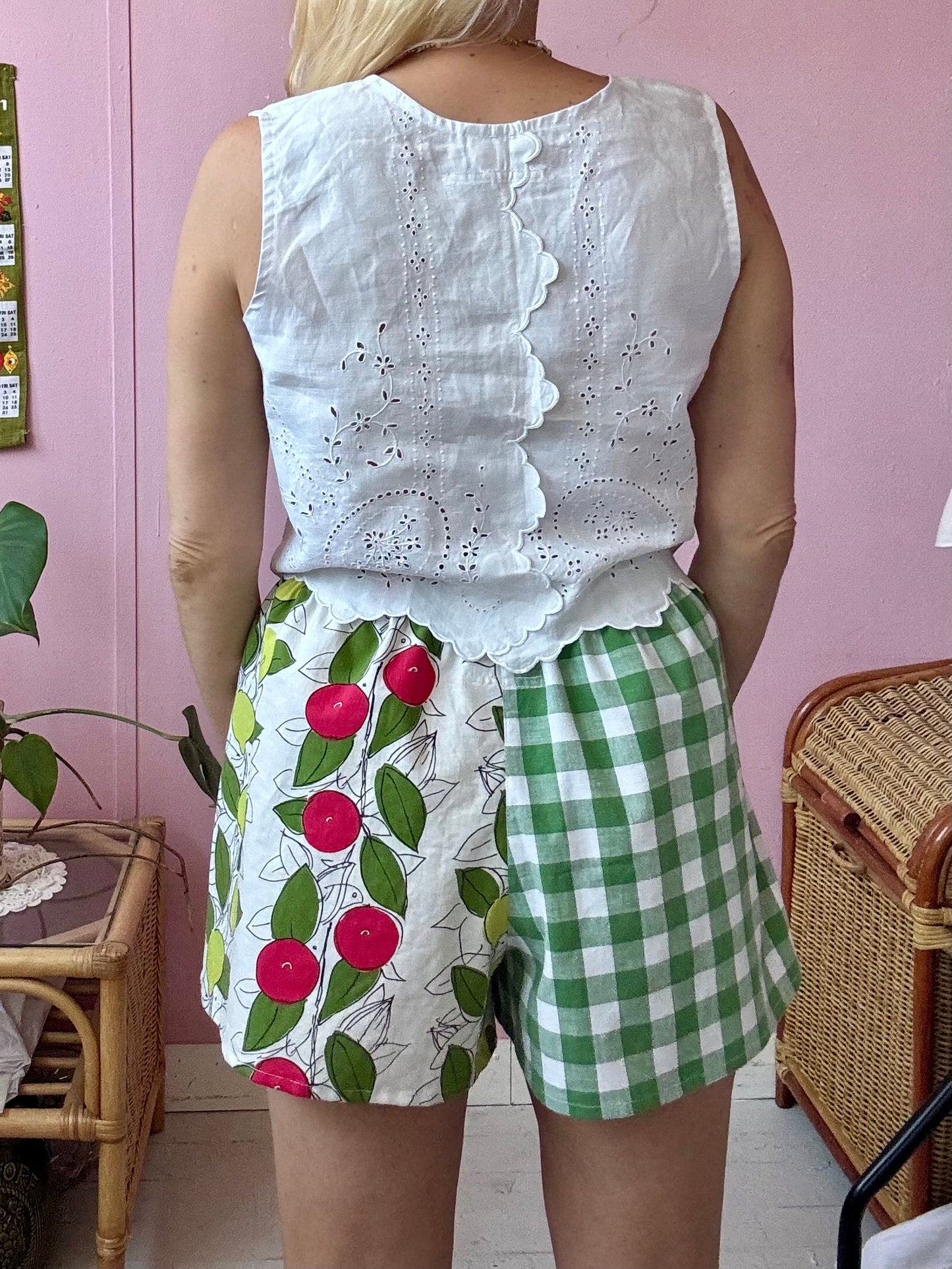 Green gingham and fruity shorts