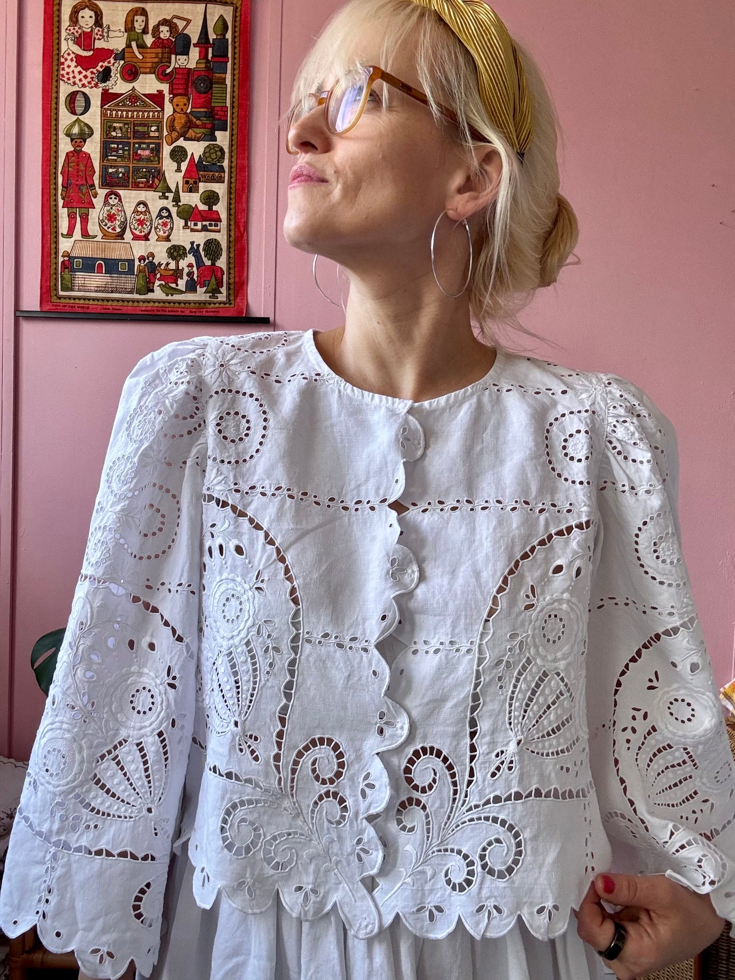 All white embroidery blouse