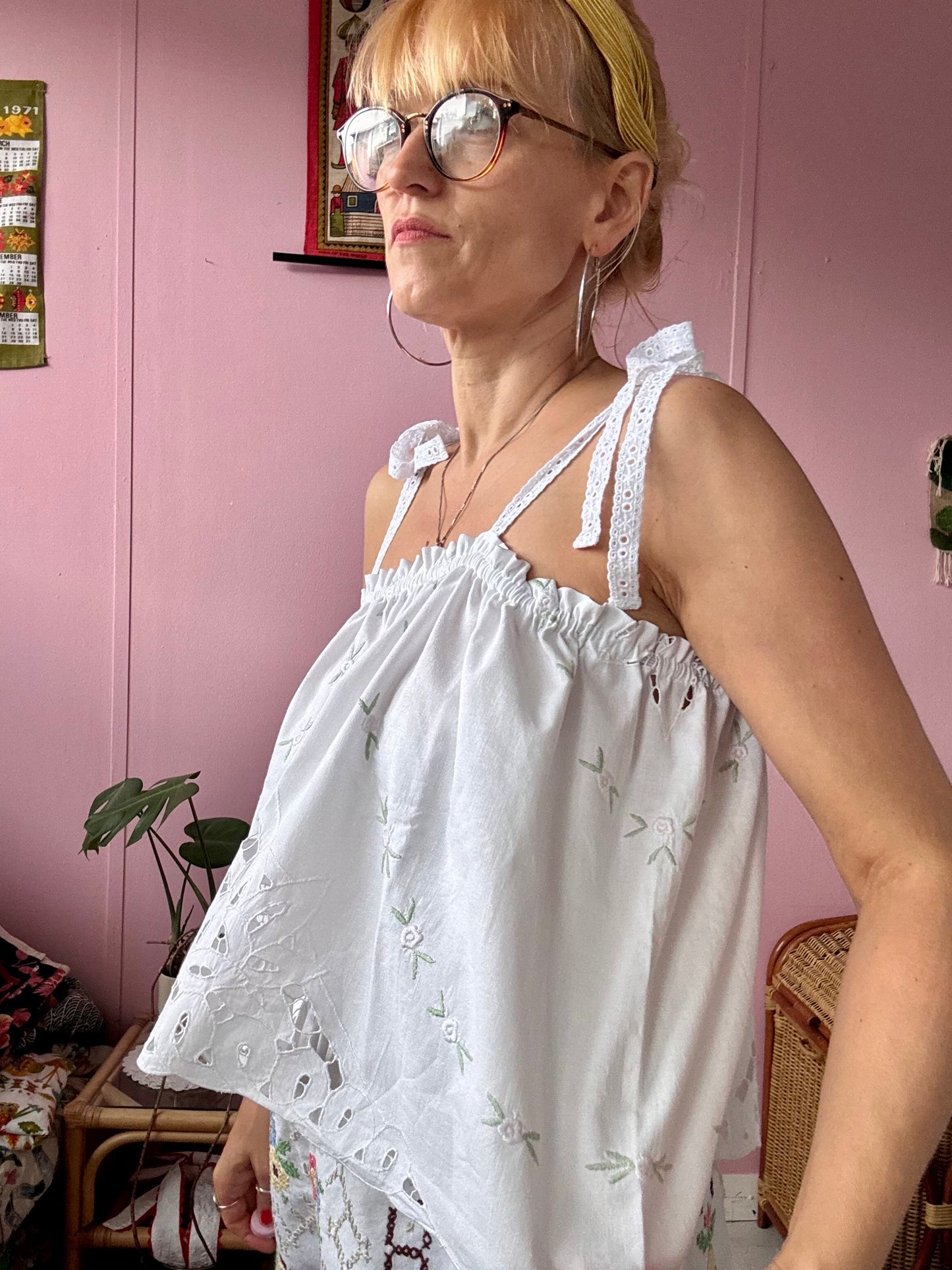 Summer top with embroidery and lace straps