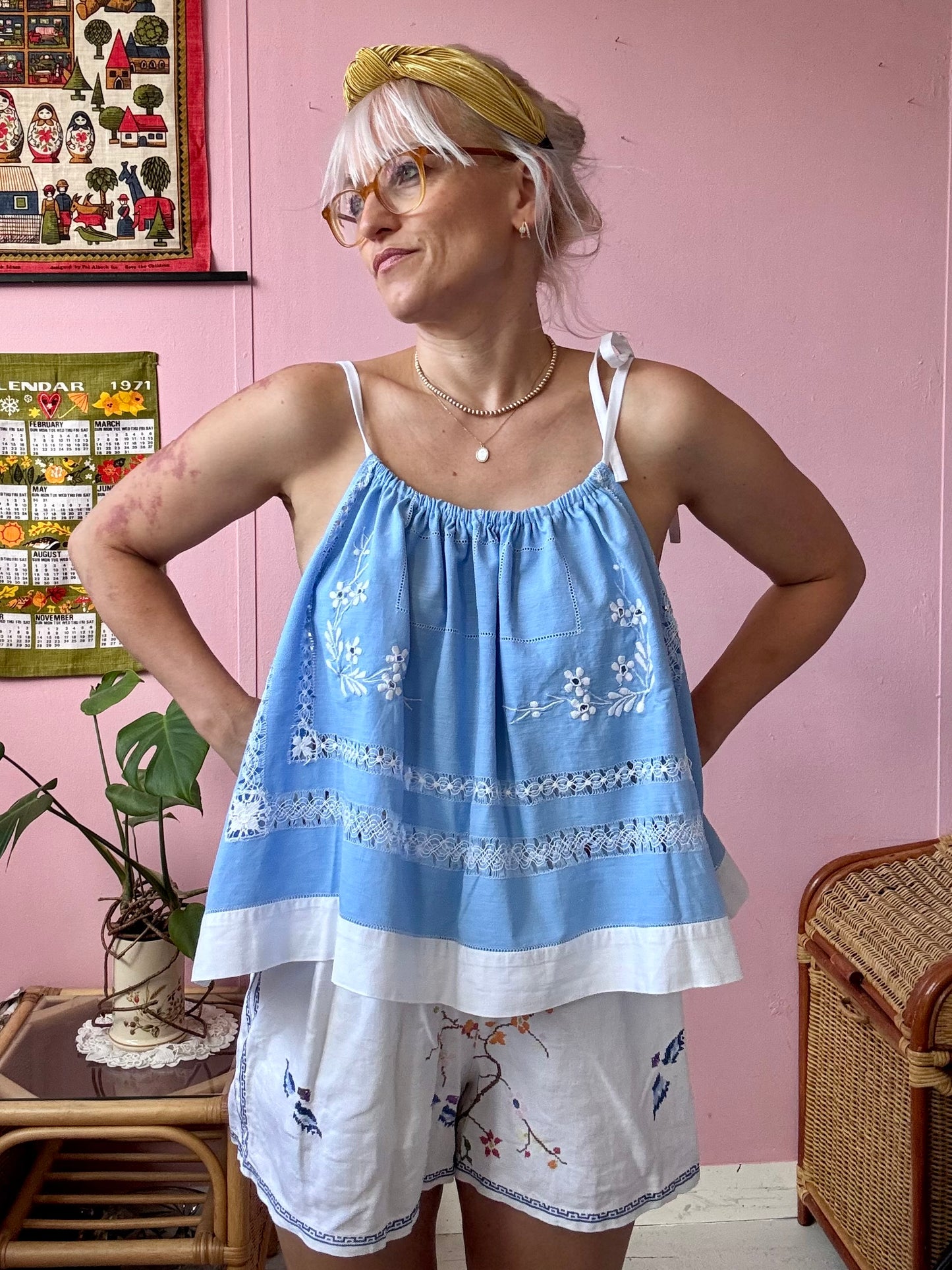 Blue and white top