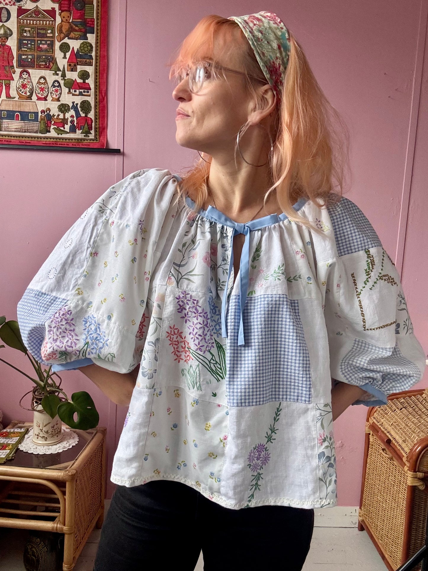 Blue patchwork blouse