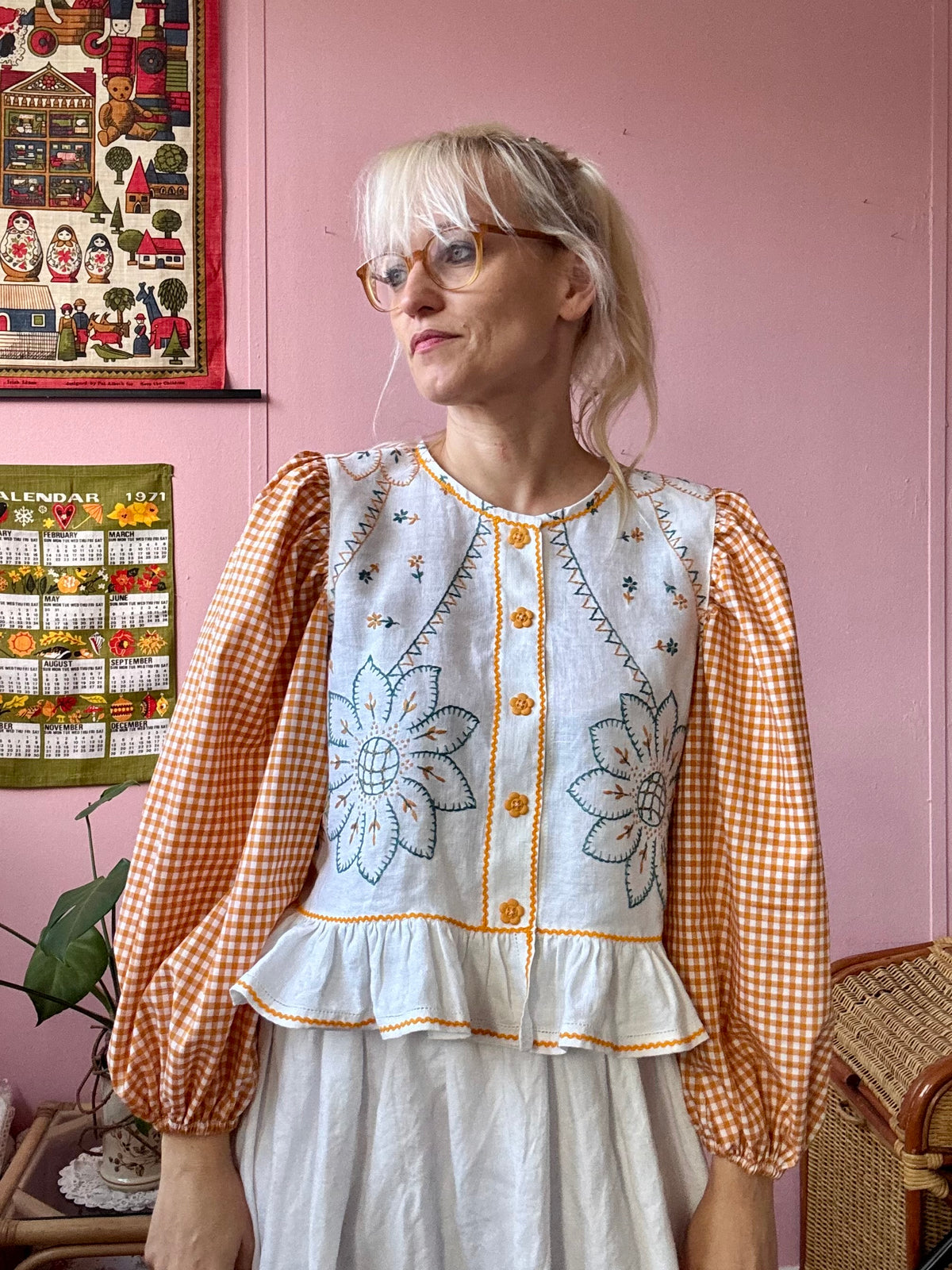 Gingham and floral blouse