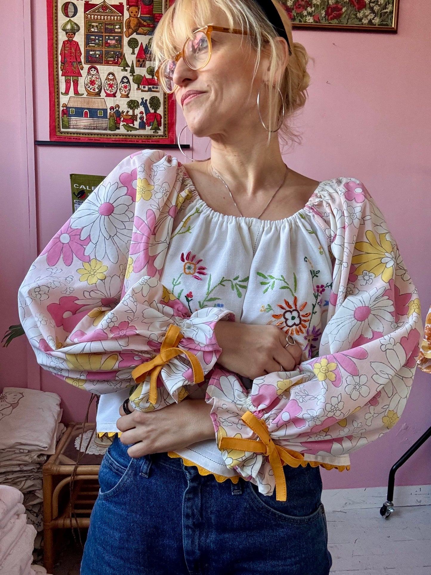 Pink/yellow floral top