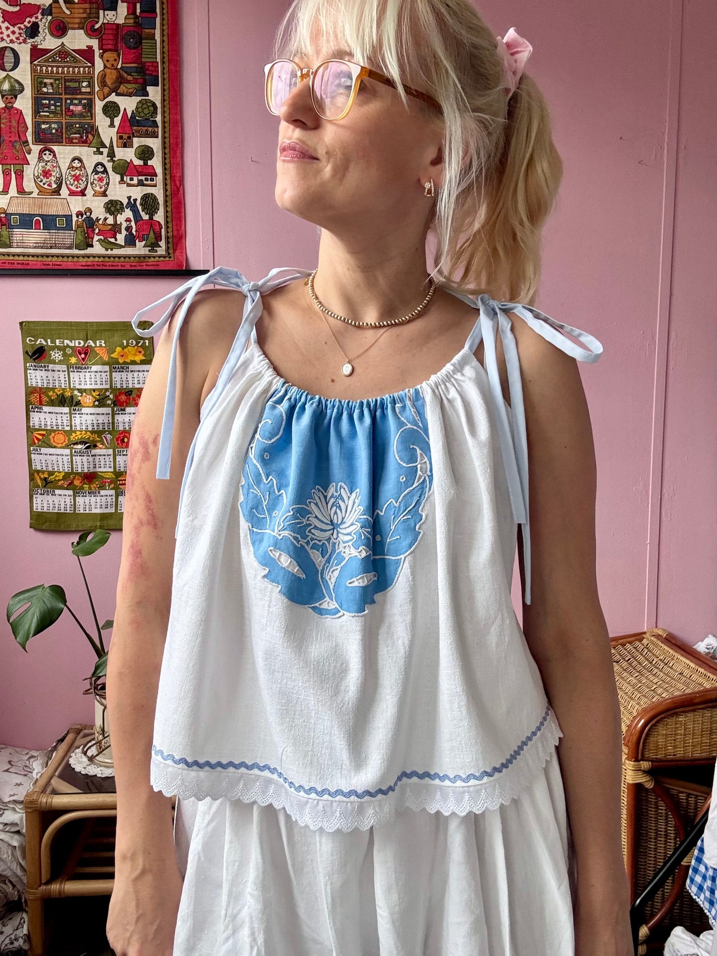 Strappy top with blue ric rac