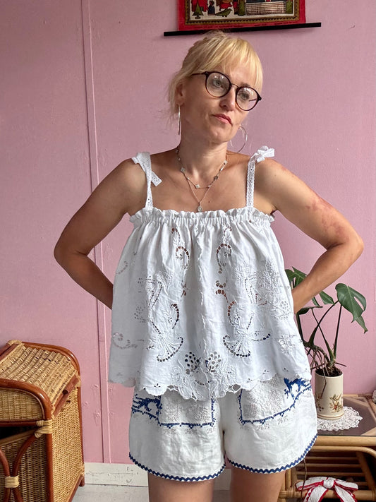 All white embroidery strappy top