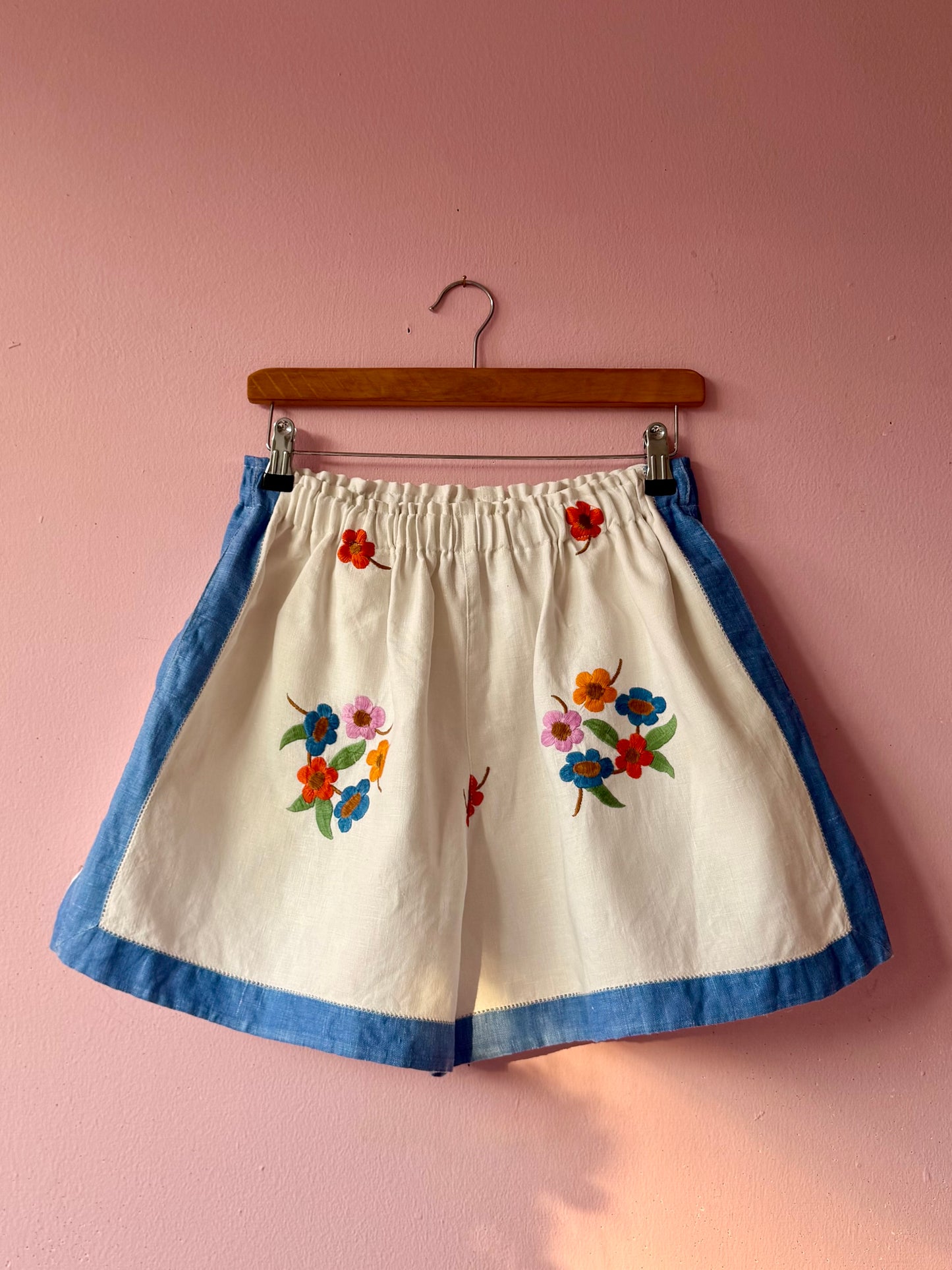 White/blue floral shorts