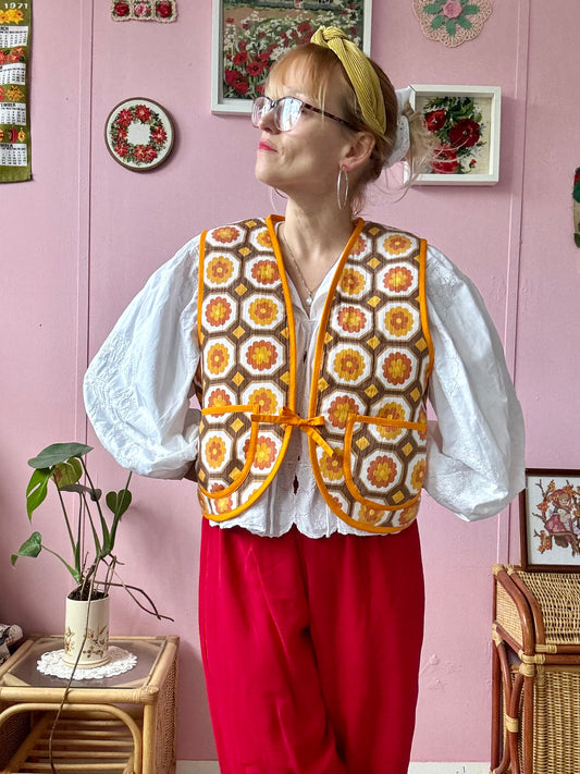 Yellow/orange vintage floral vest