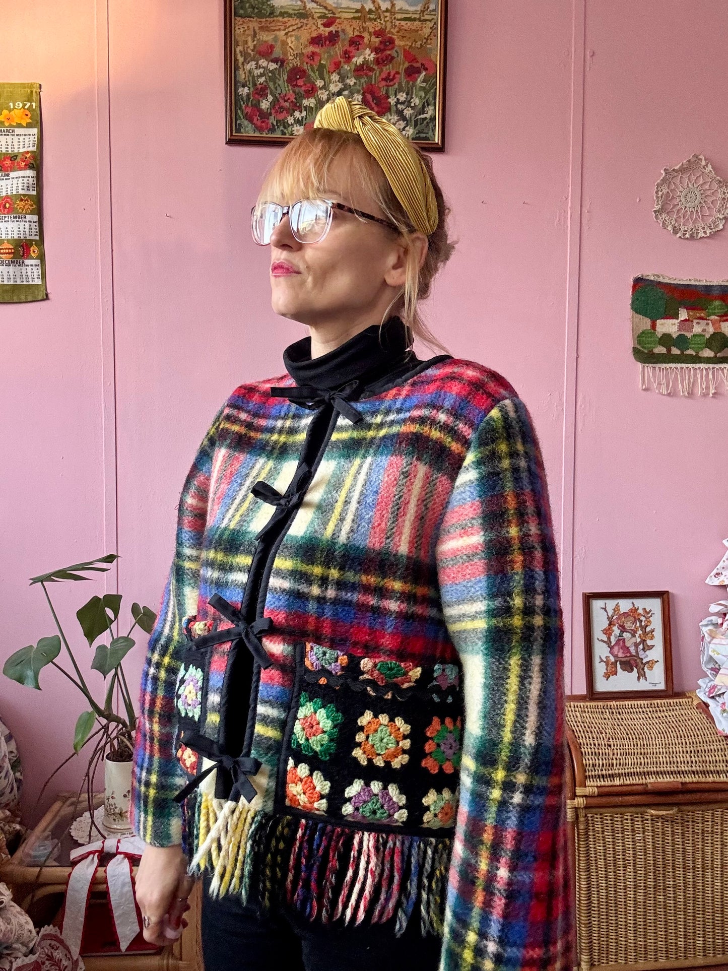 Wool jacket with patchwork pockets