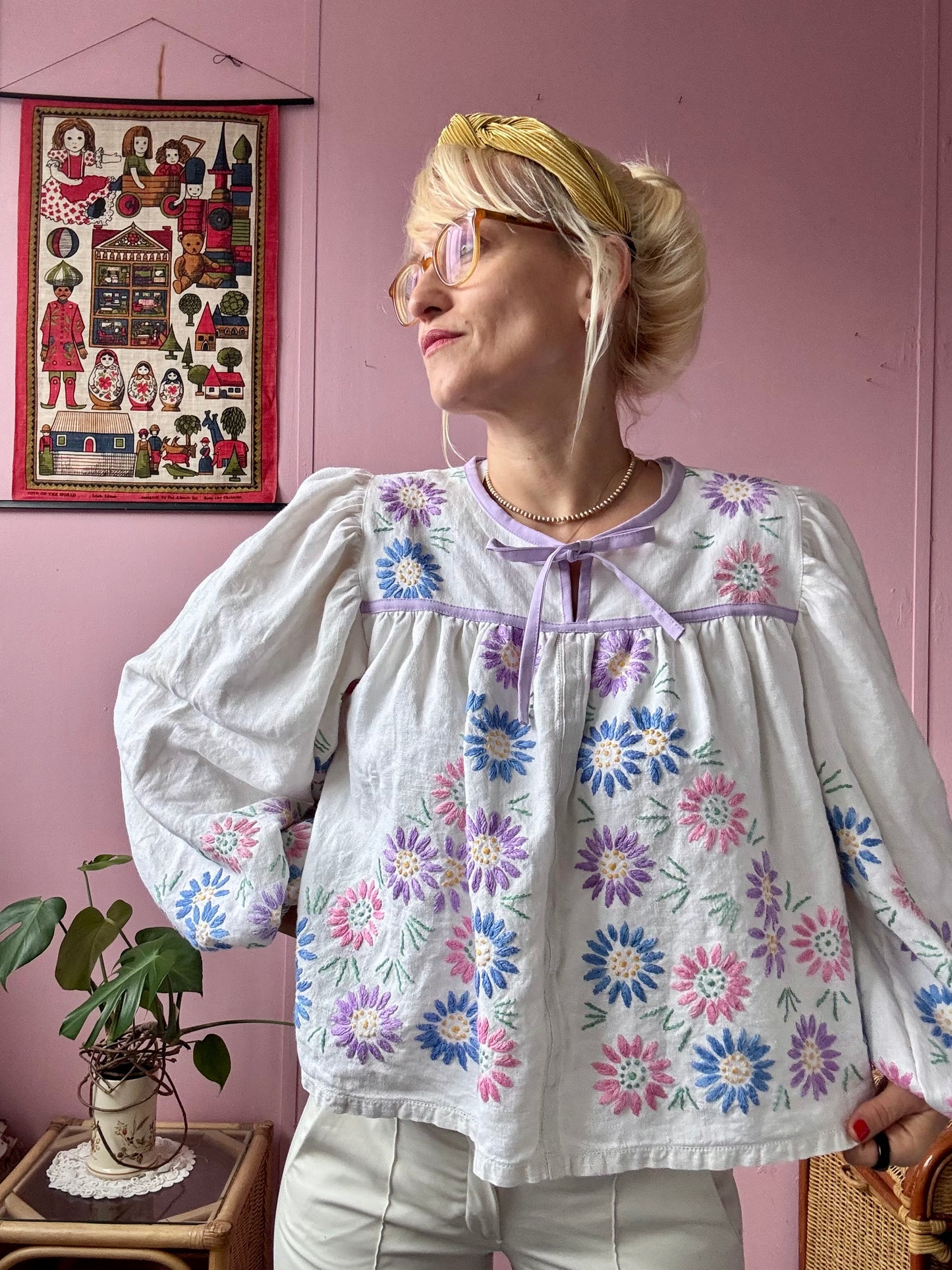 Floral hand embroidery blouse