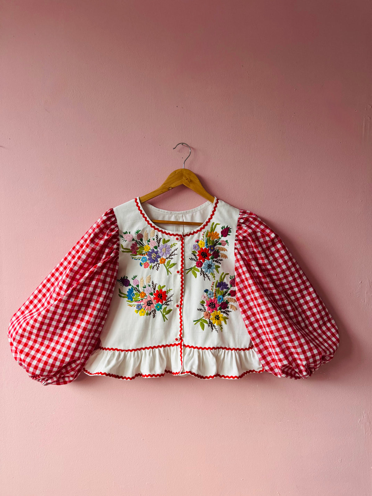 Floral and red gingham blouse