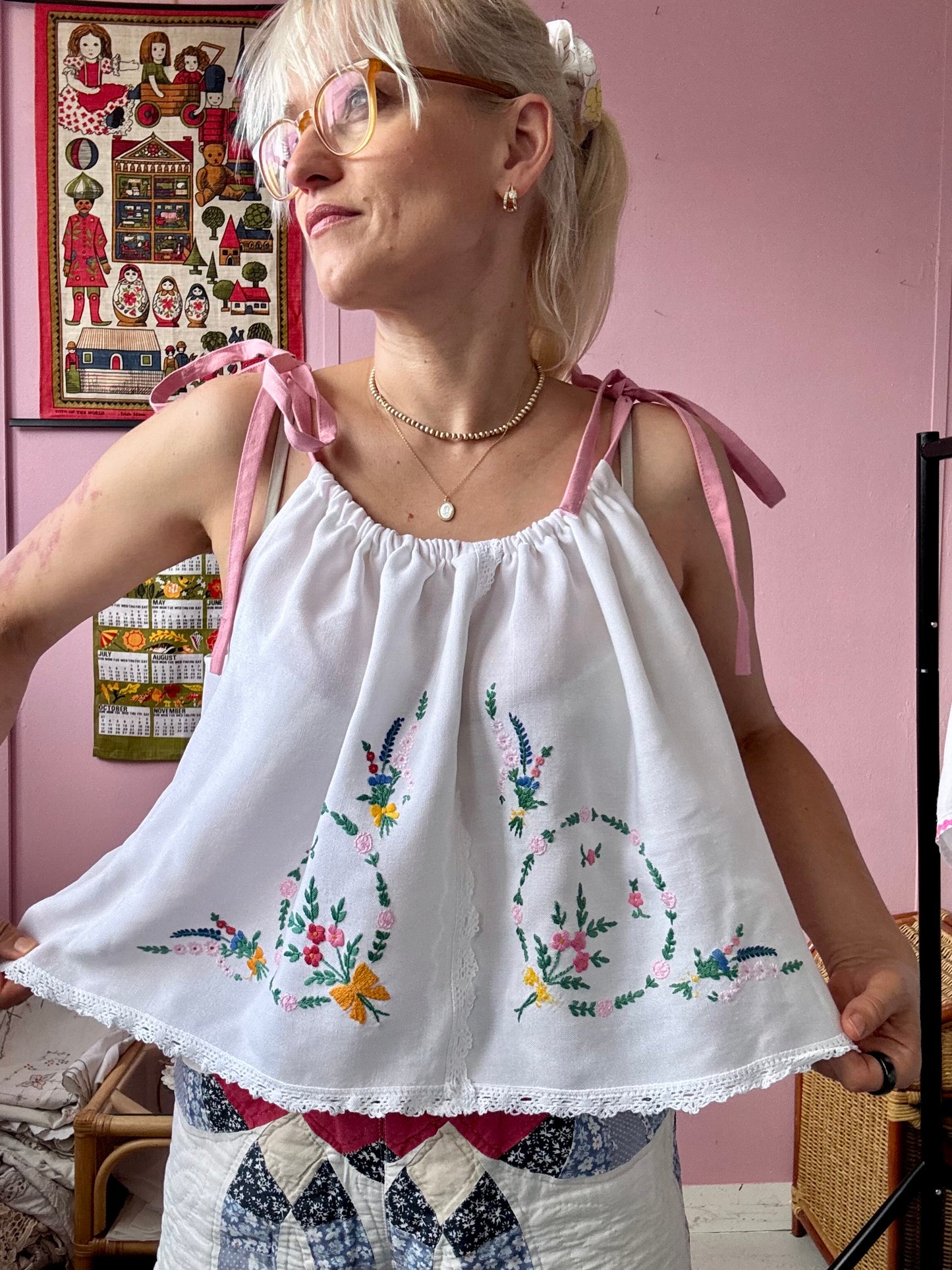 Embroidery and lace summer top