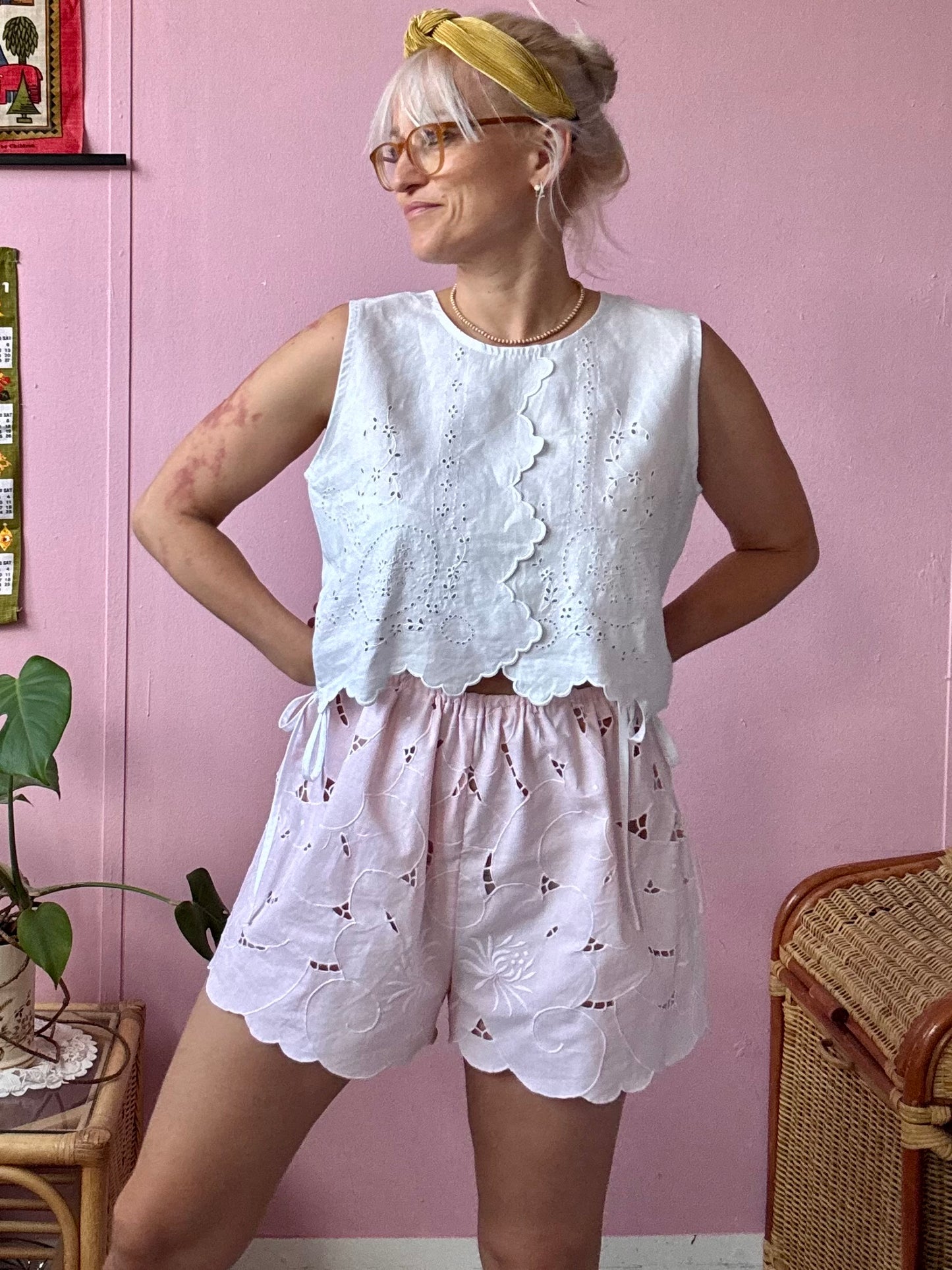 Light pink floral shorts