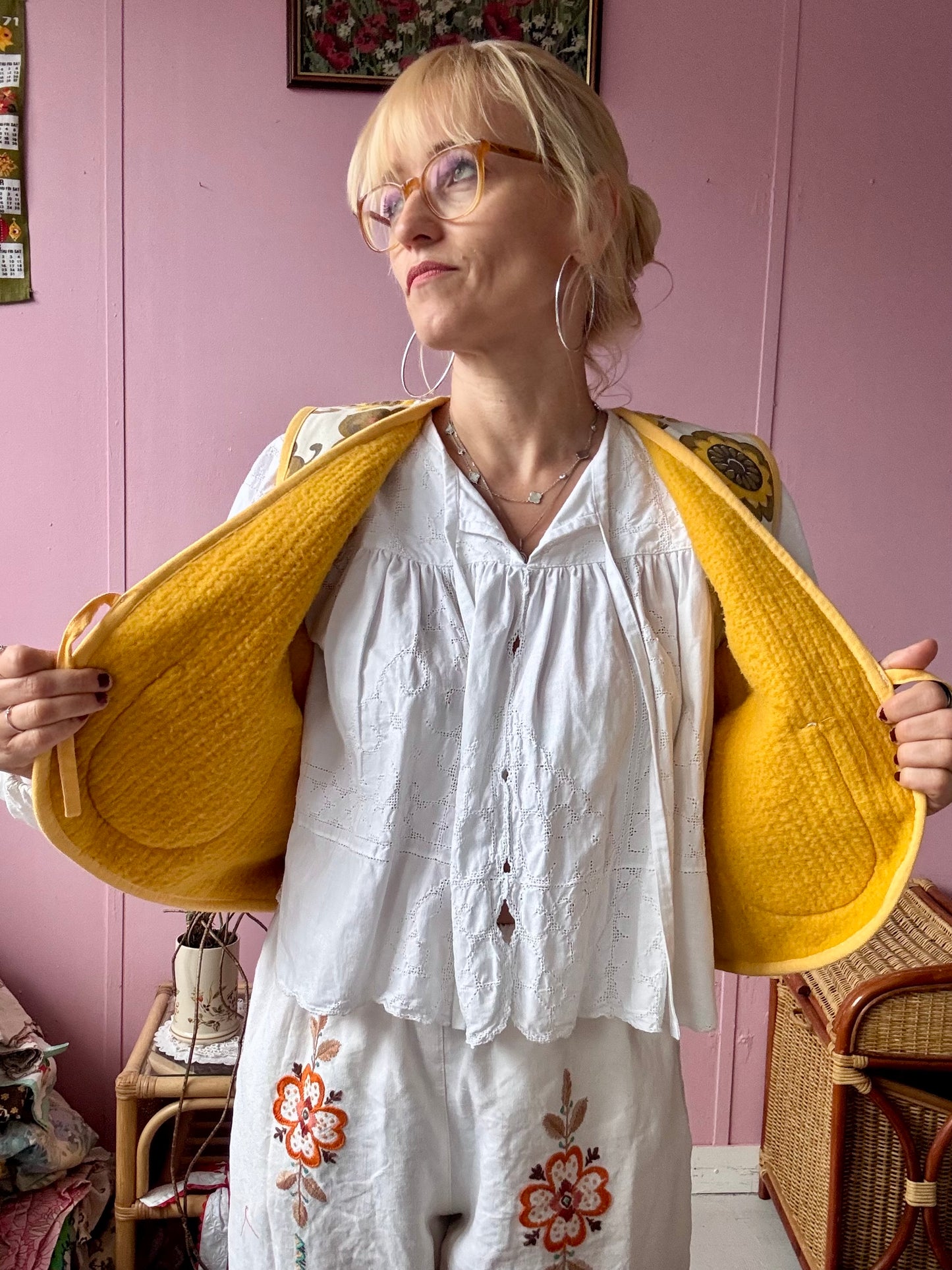 Yellow/brown floral vest
