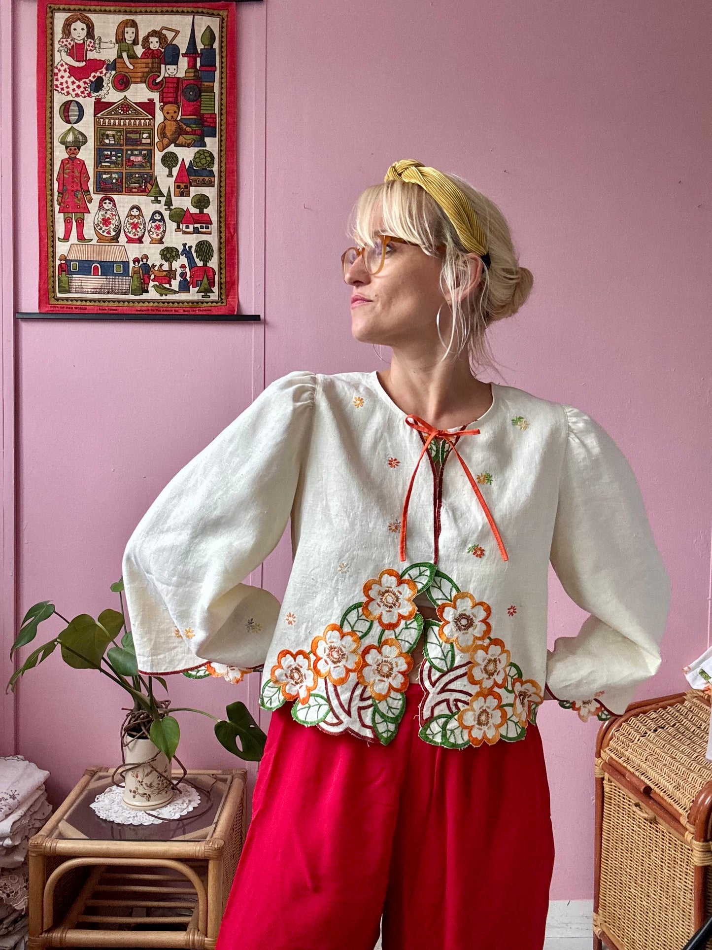 Orange floral light blouse