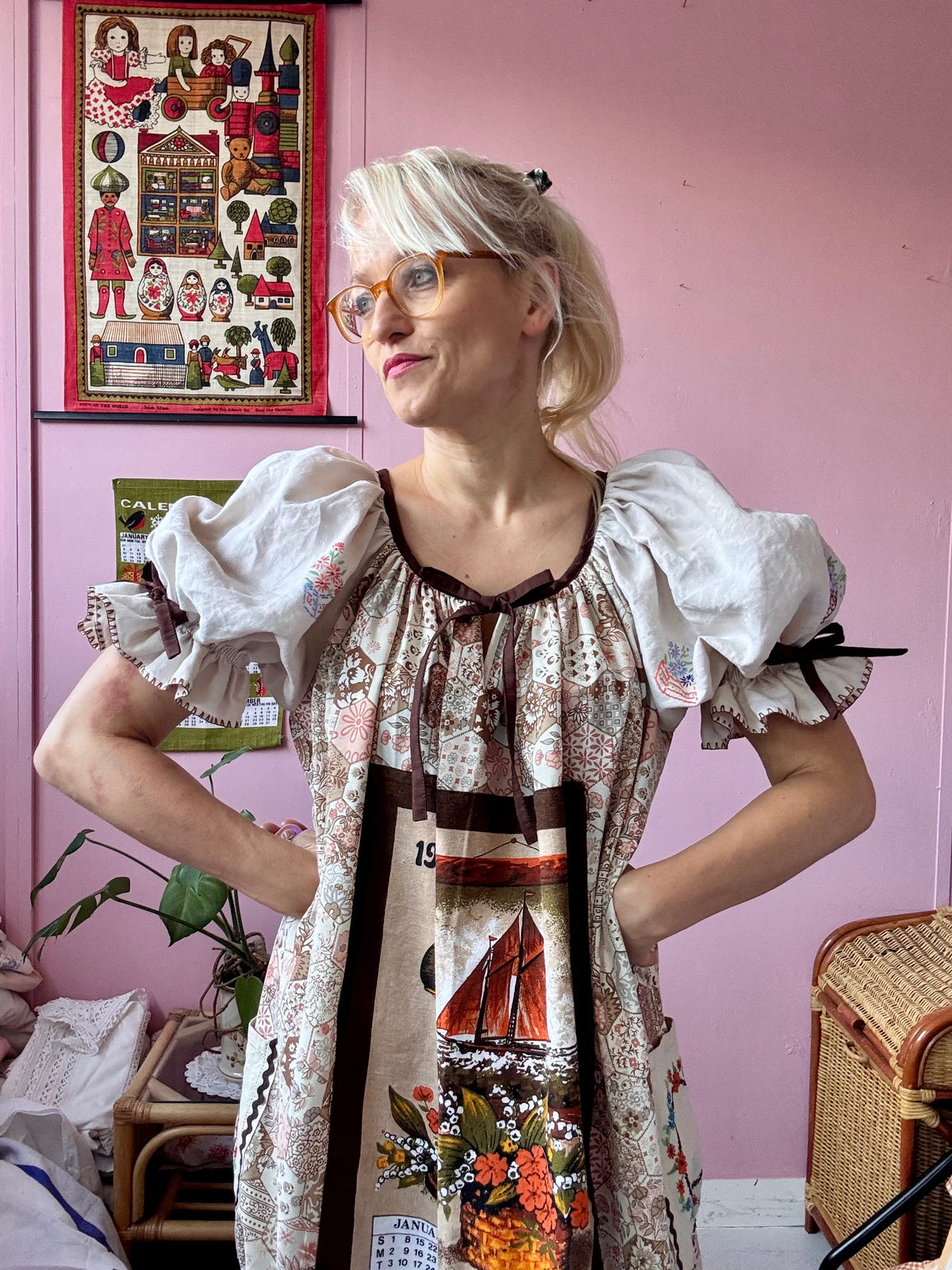 1984 vintage teatowel maxi dress