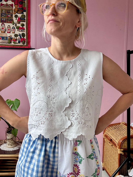 All white top with hand embroidery