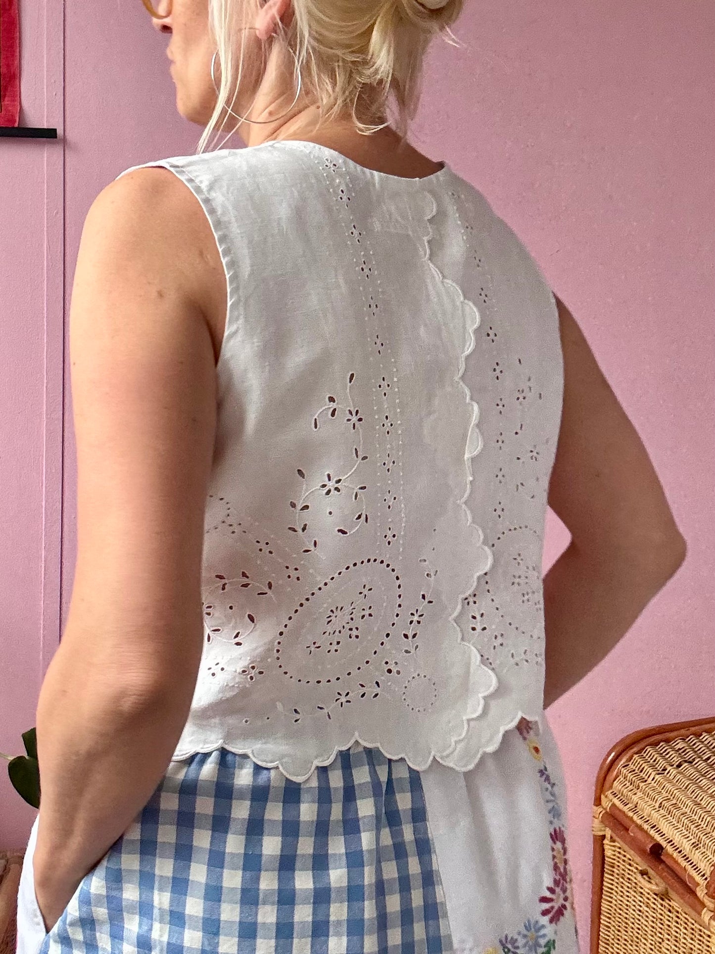 All white top with hand embroidery