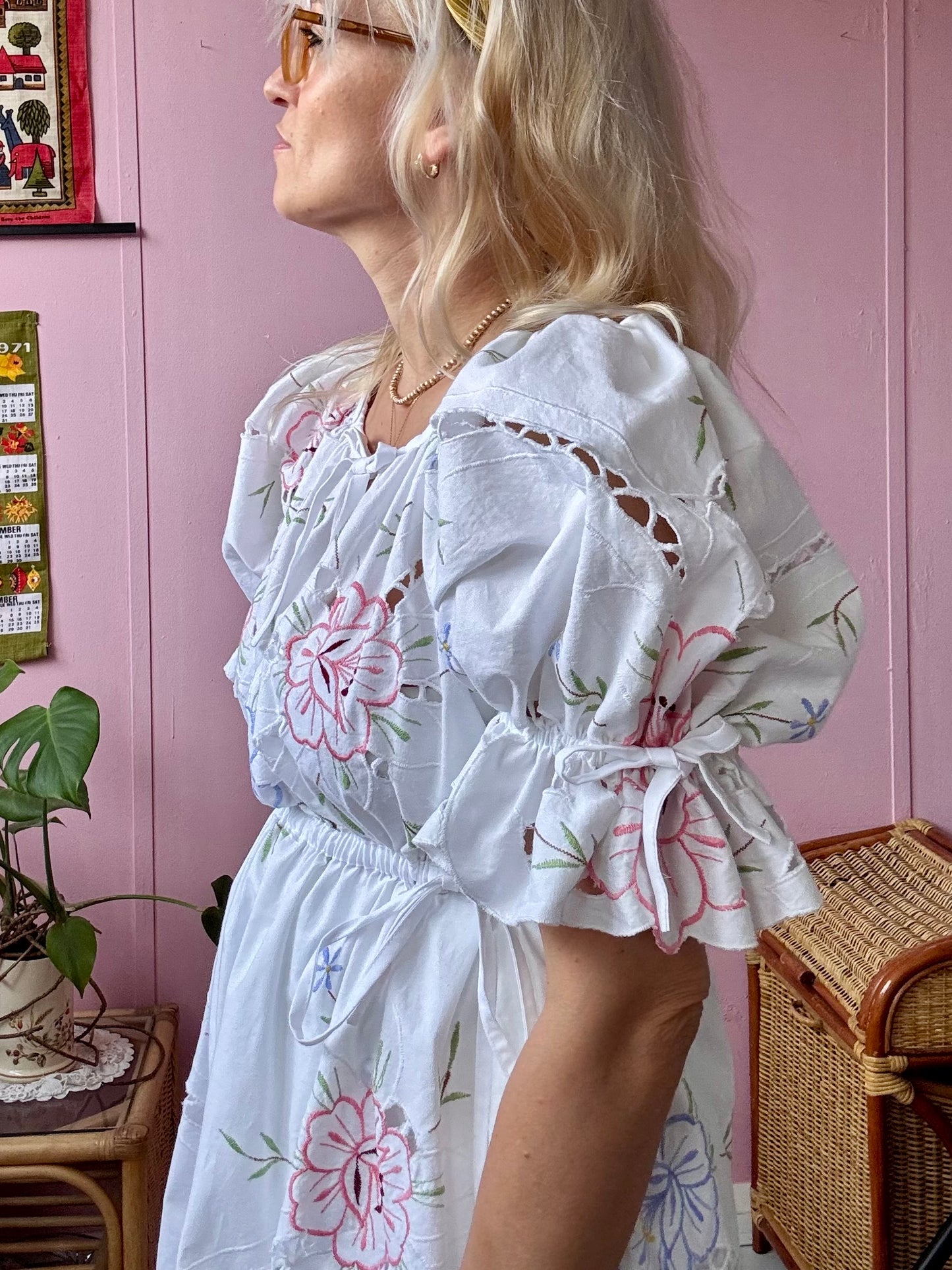 Floral embroidery mini dress