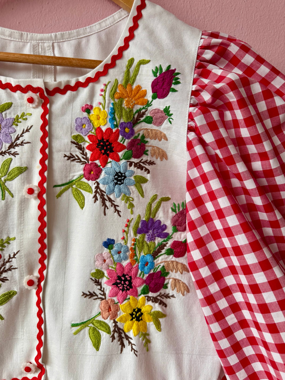 Floral and red gingham blouse