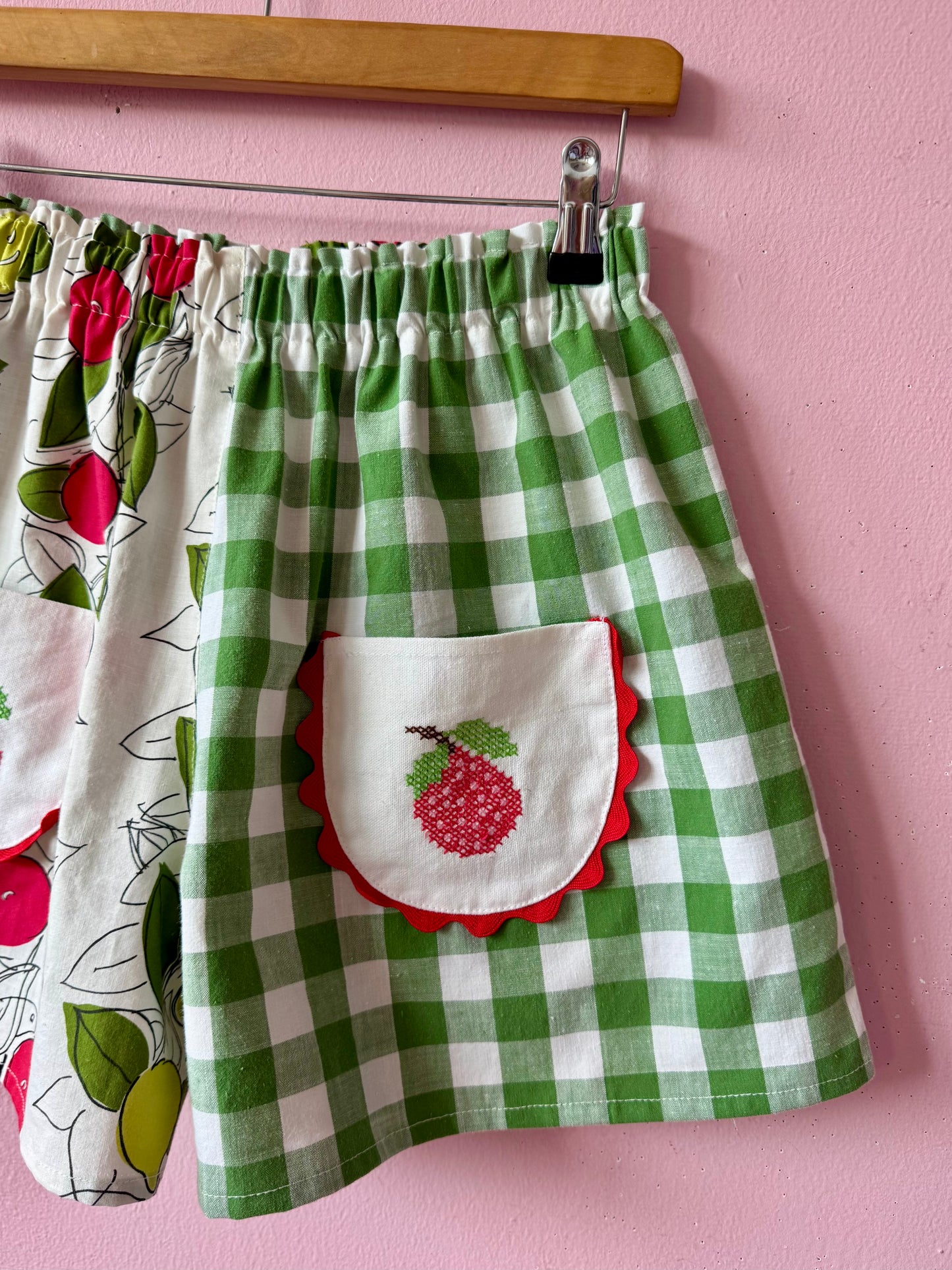 Green gingham and fruity shorts