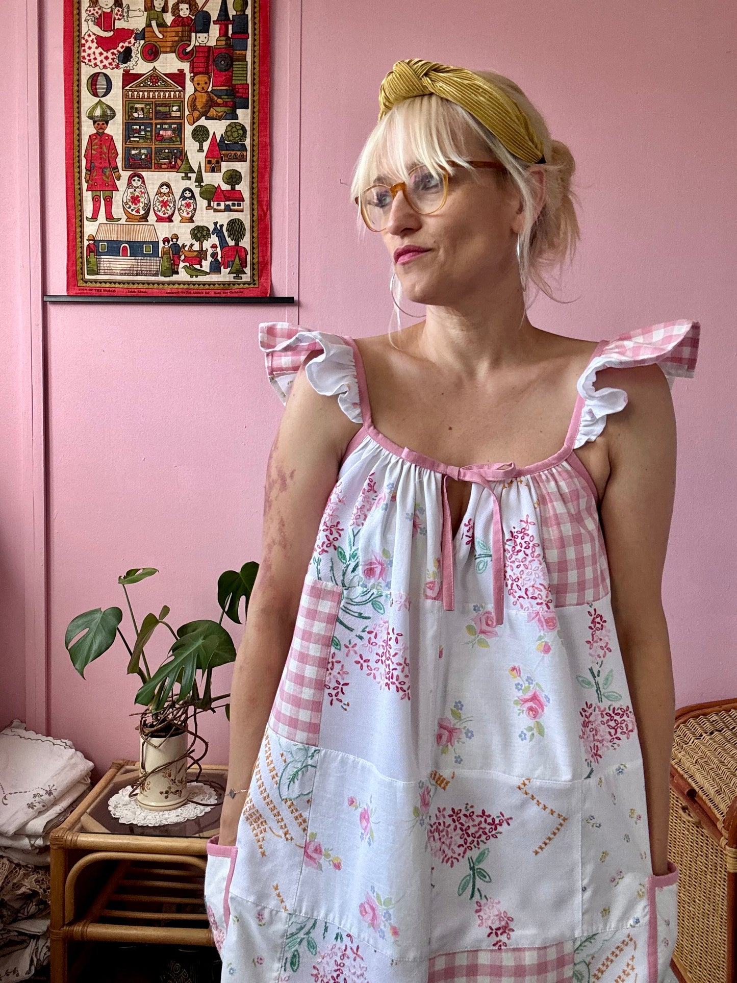 Pink patchwork mini dress