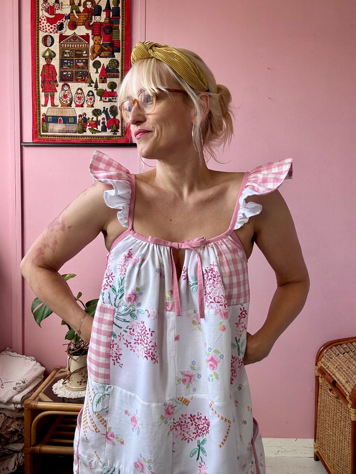 Pink patchwork mini dress