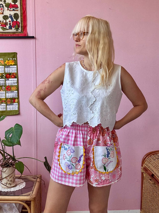 Pink gingham and floral shorts