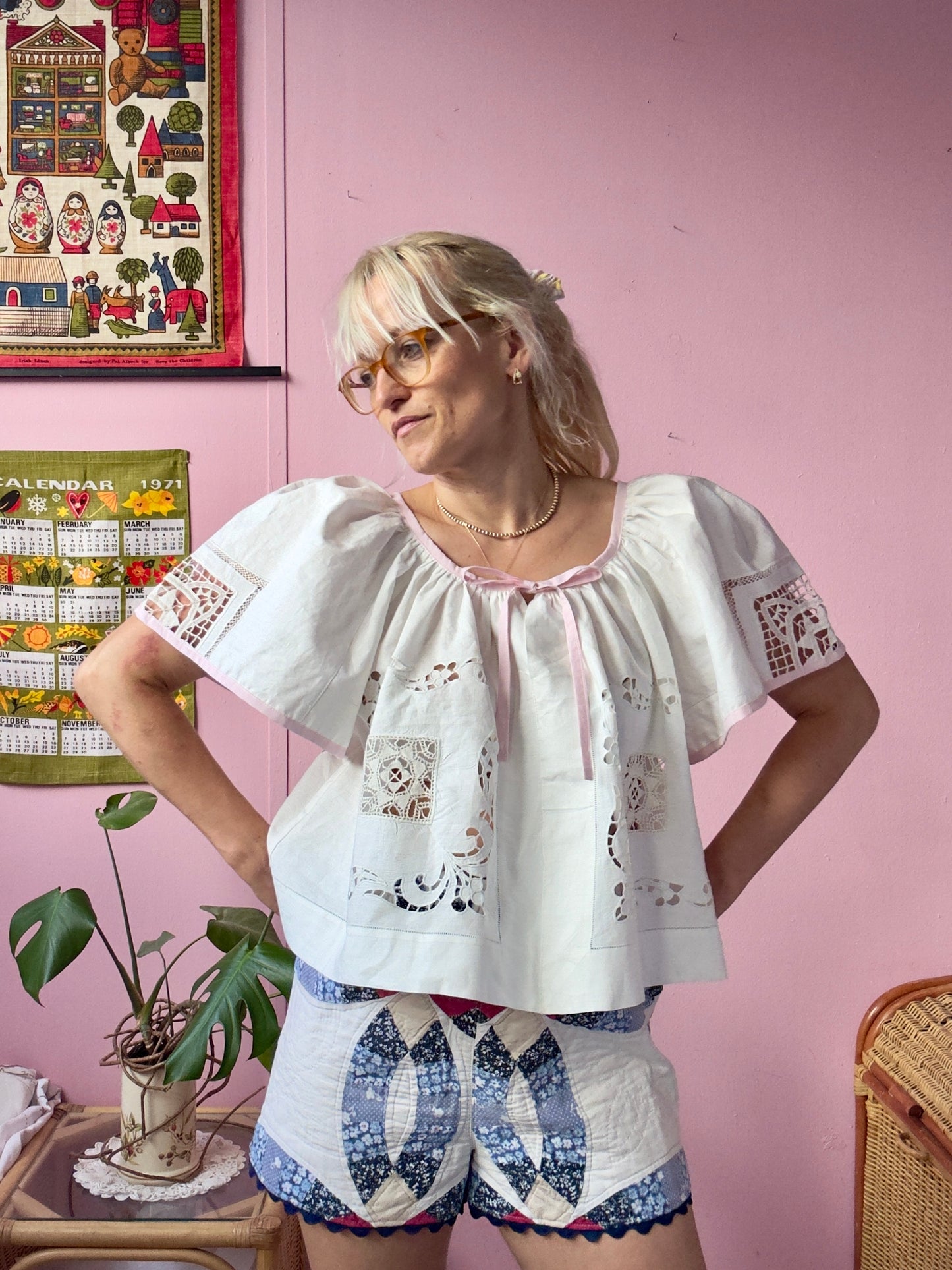 Ivory and pink summer blouse