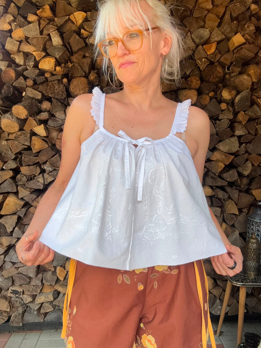 White top with lace frill straps
