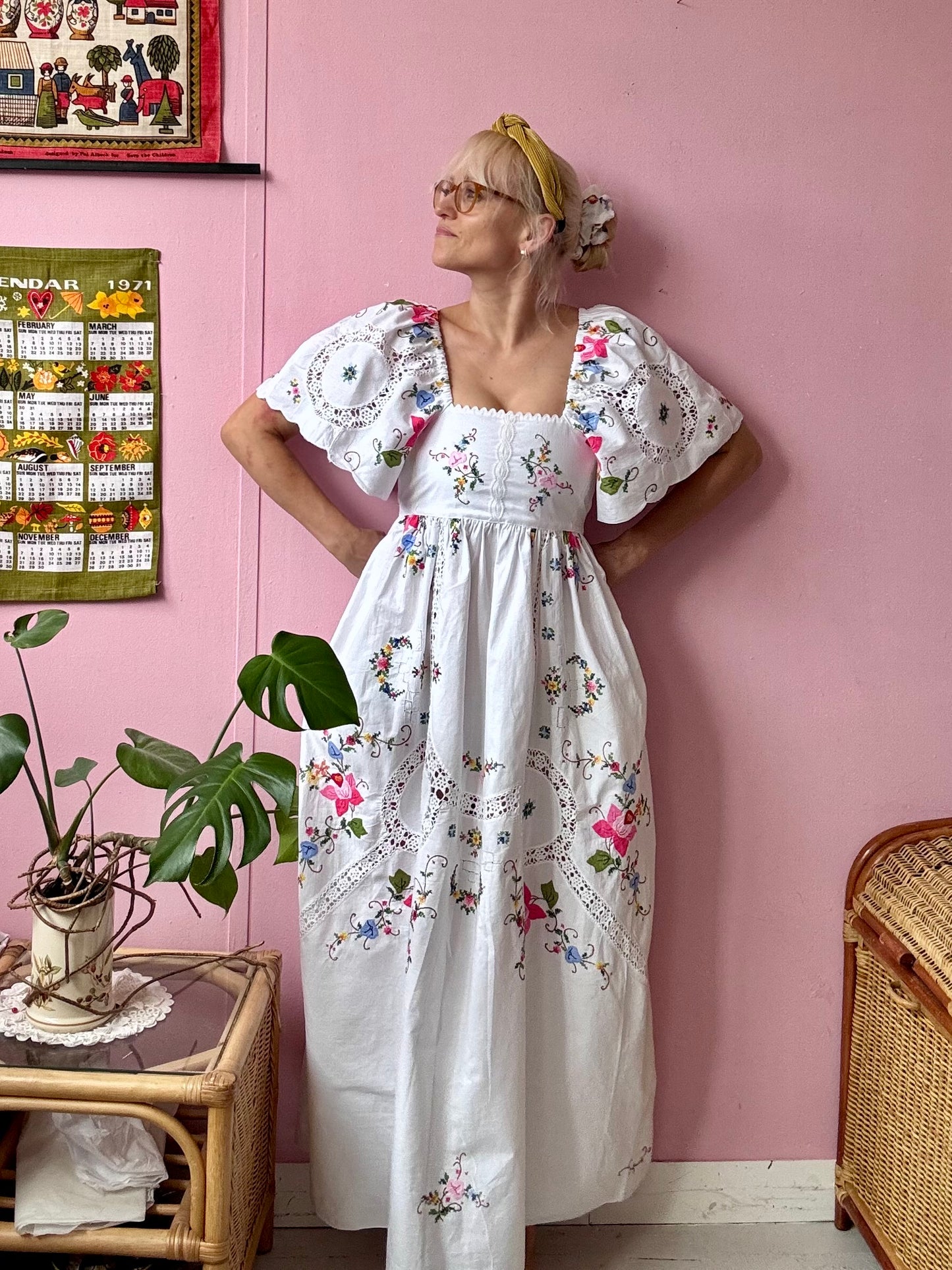 White maxi dress with embroidery