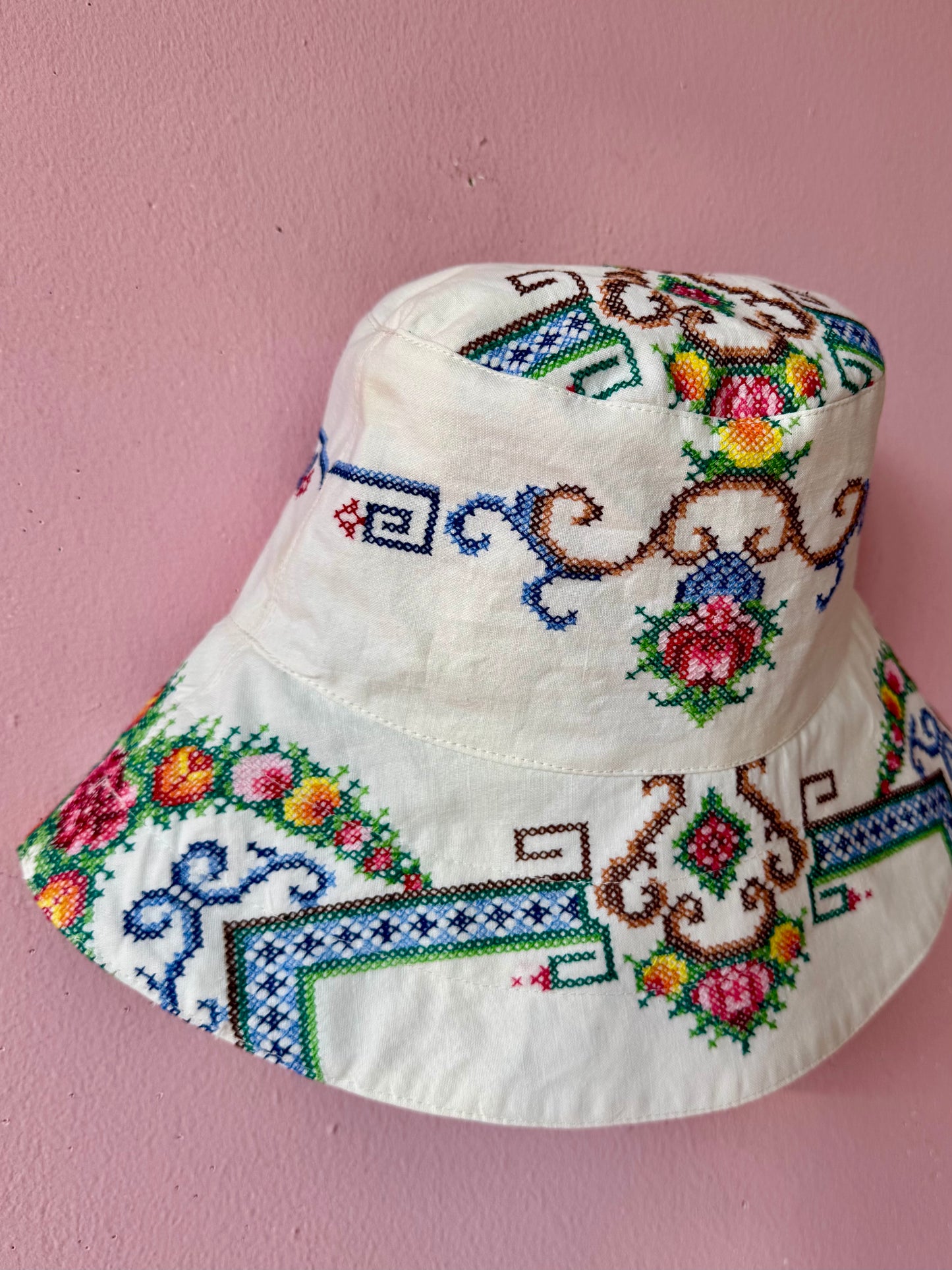 Cross stitching bucket hat
