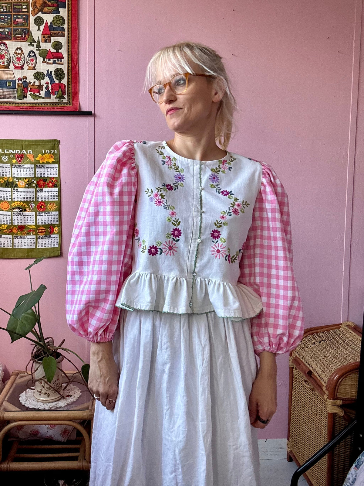 Floral and gingham blouse