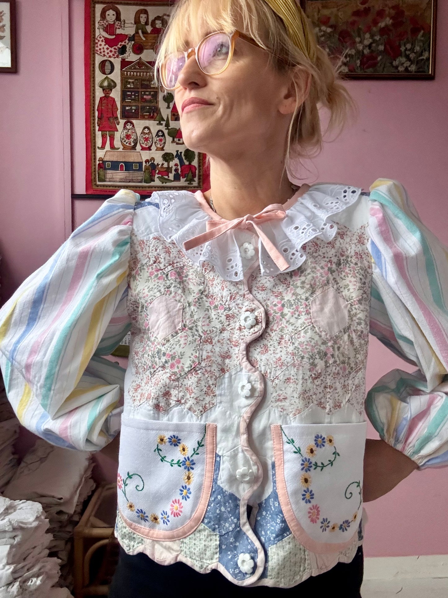 Patchwork and stripes blouse