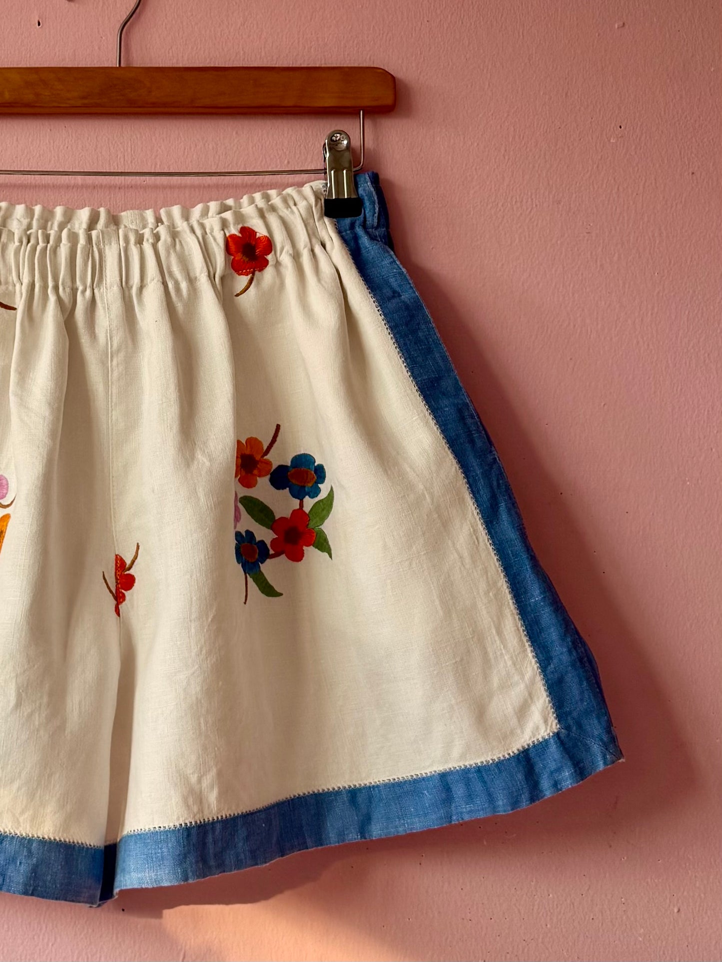 White/blue floral shorts